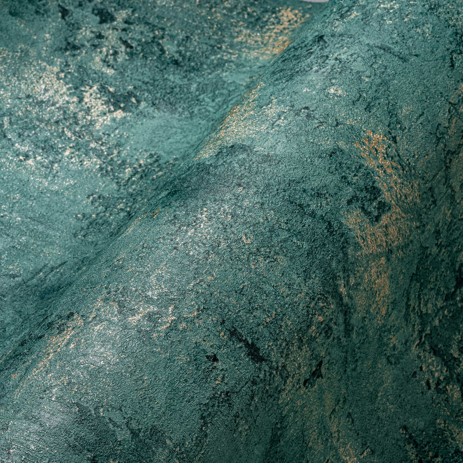             Petrolbehang betonlook met structuurdesign - groen, metallic
        