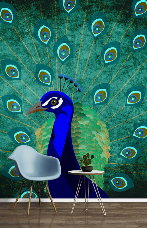 Pfau, Wandtapete, Pfau, Tapete, Stuhl