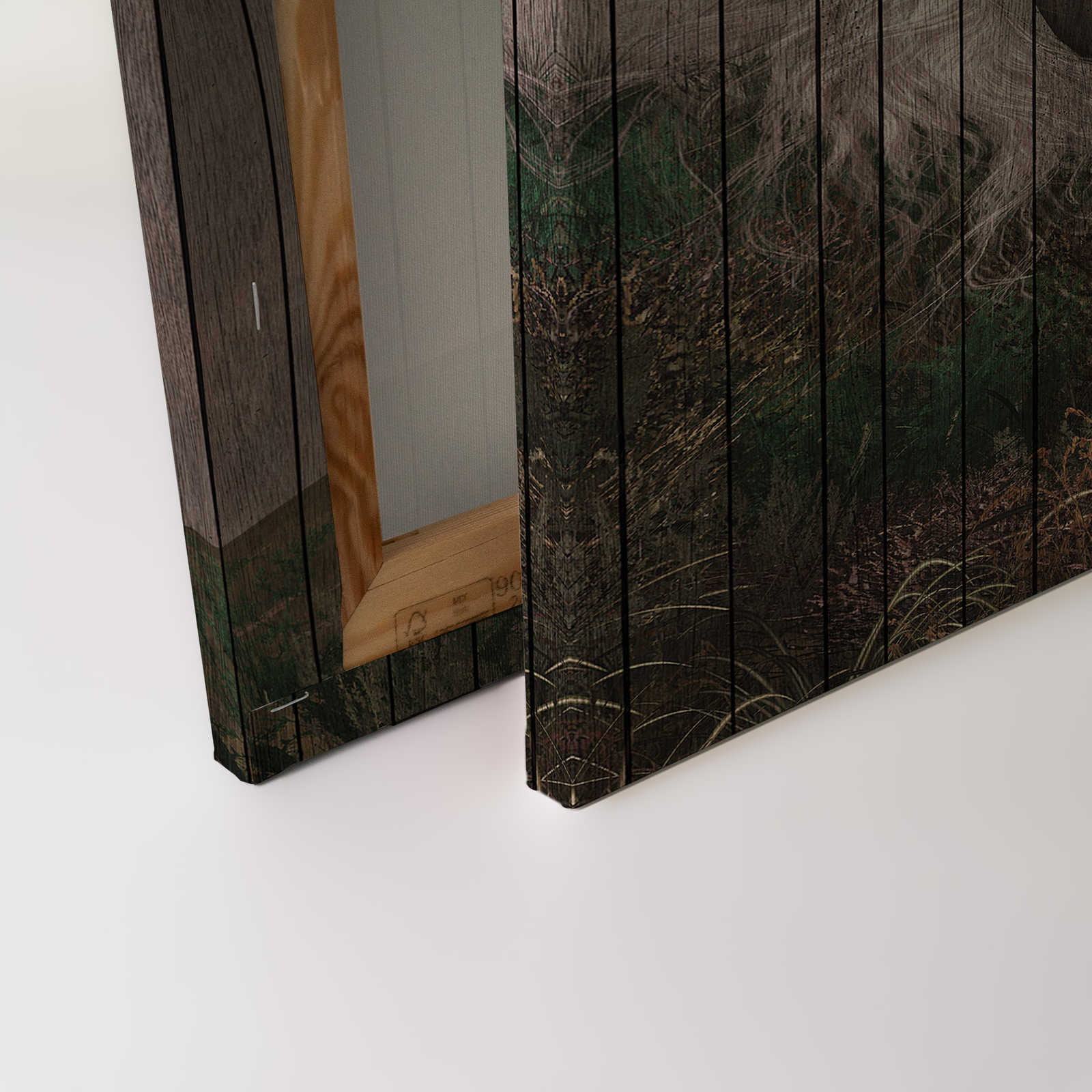             Fantasy 3 - Einhorn Leinwandbild mit Holzbrettoptik – 0,90 m x 0,60 m
        