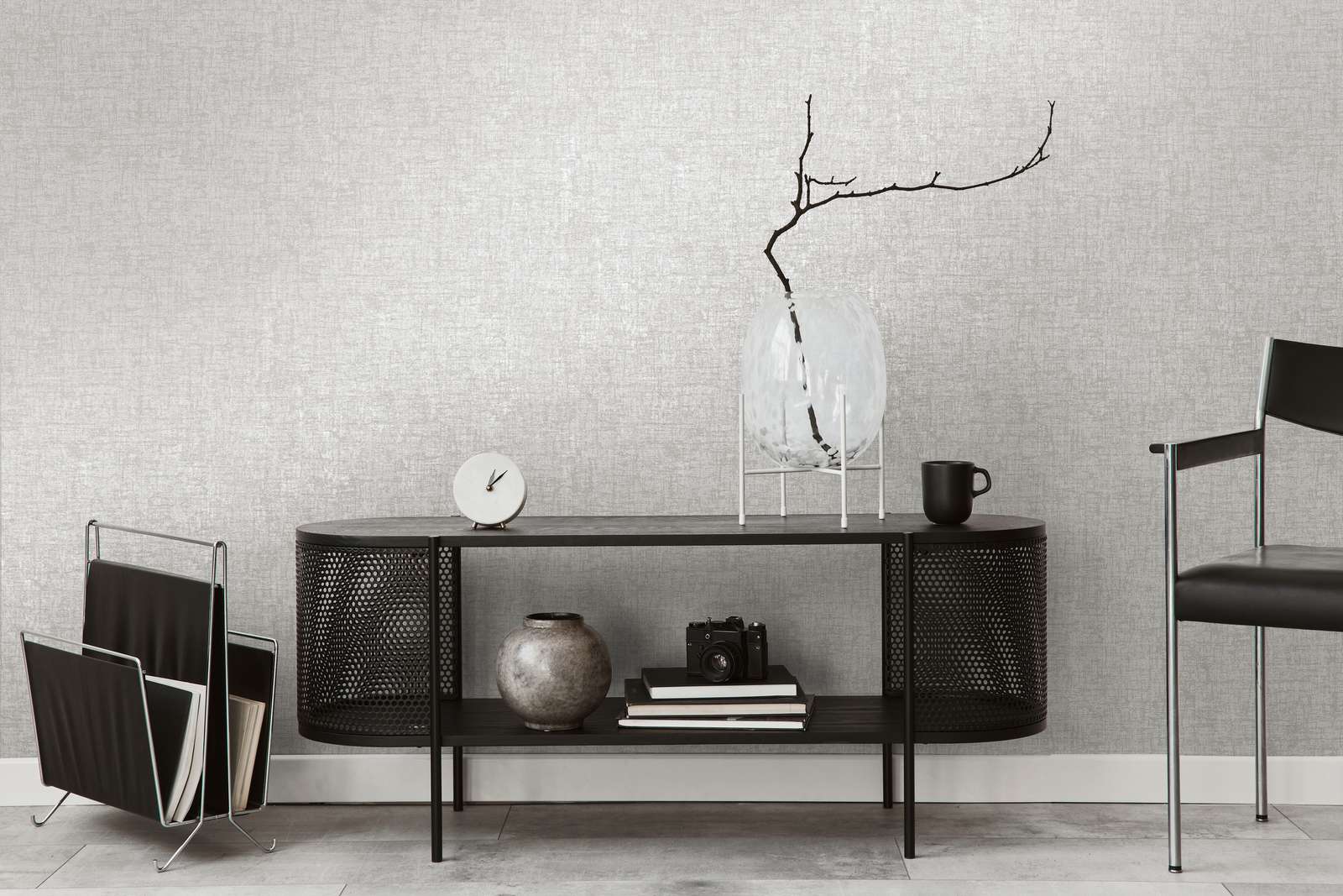             Strukturierte Vliestapete leicht glänzend in Textiloptik – Grau, Dunkelgrau
        