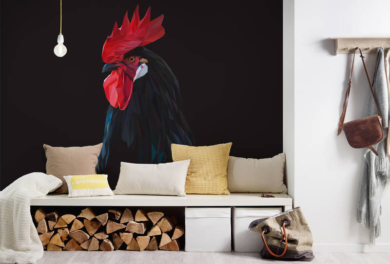             Natur Stil Wandgestaltung – Vliestapete Fototapete mit Hahn – Schwarz, Rot
        