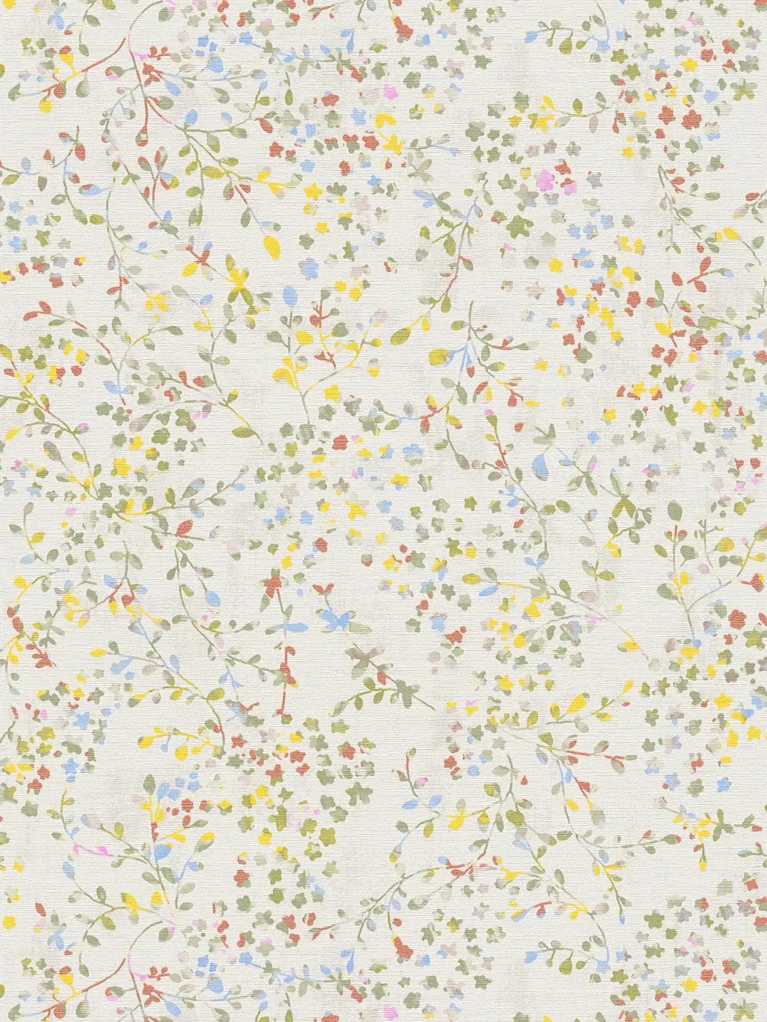         Non-woven wallpaper with colourful tendril motif with light bronze accents - colourful, cream, green
    