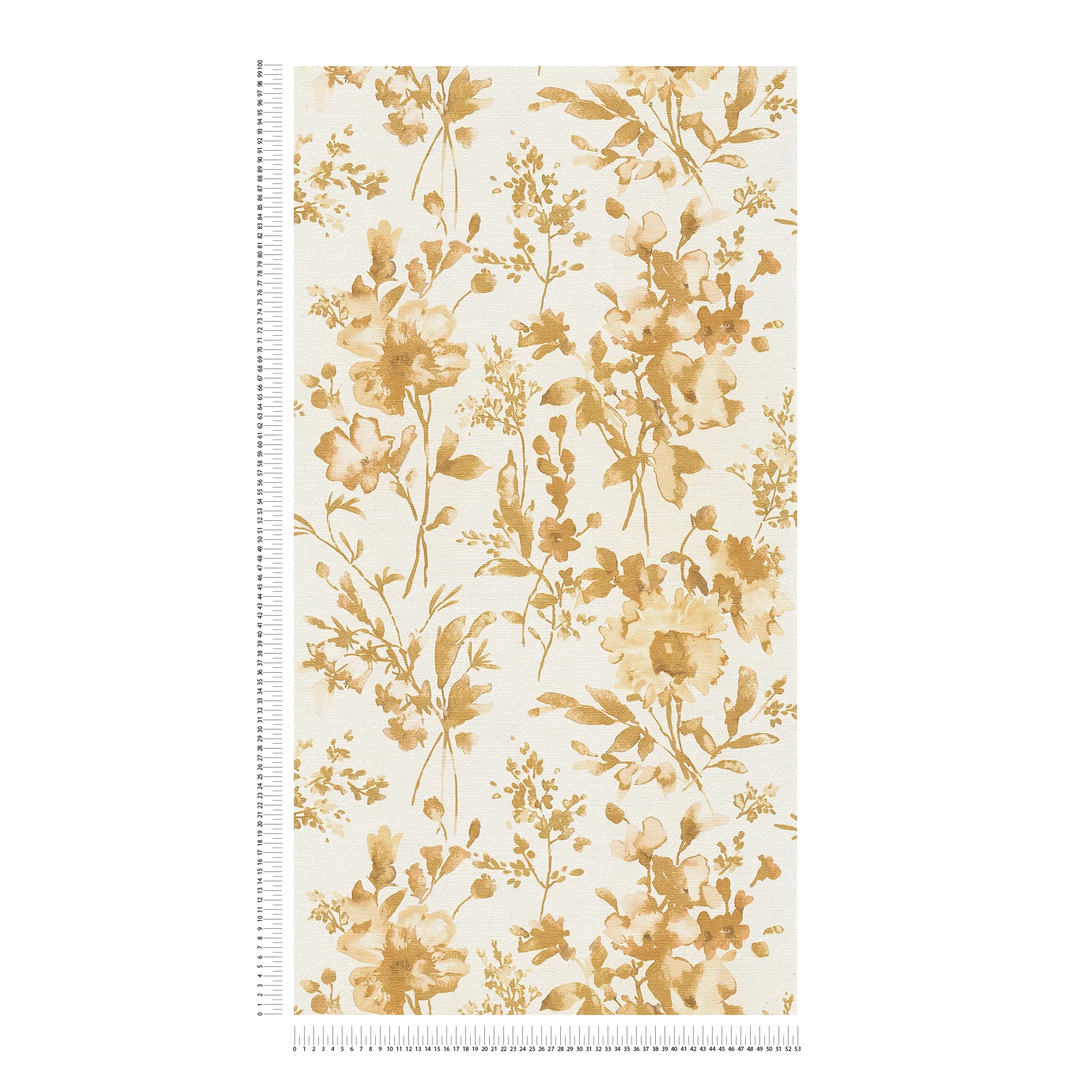 COSMOLiving - Glänzende Vliestapete mit floraler Bemusterung – Weiß, Gelb, Beige