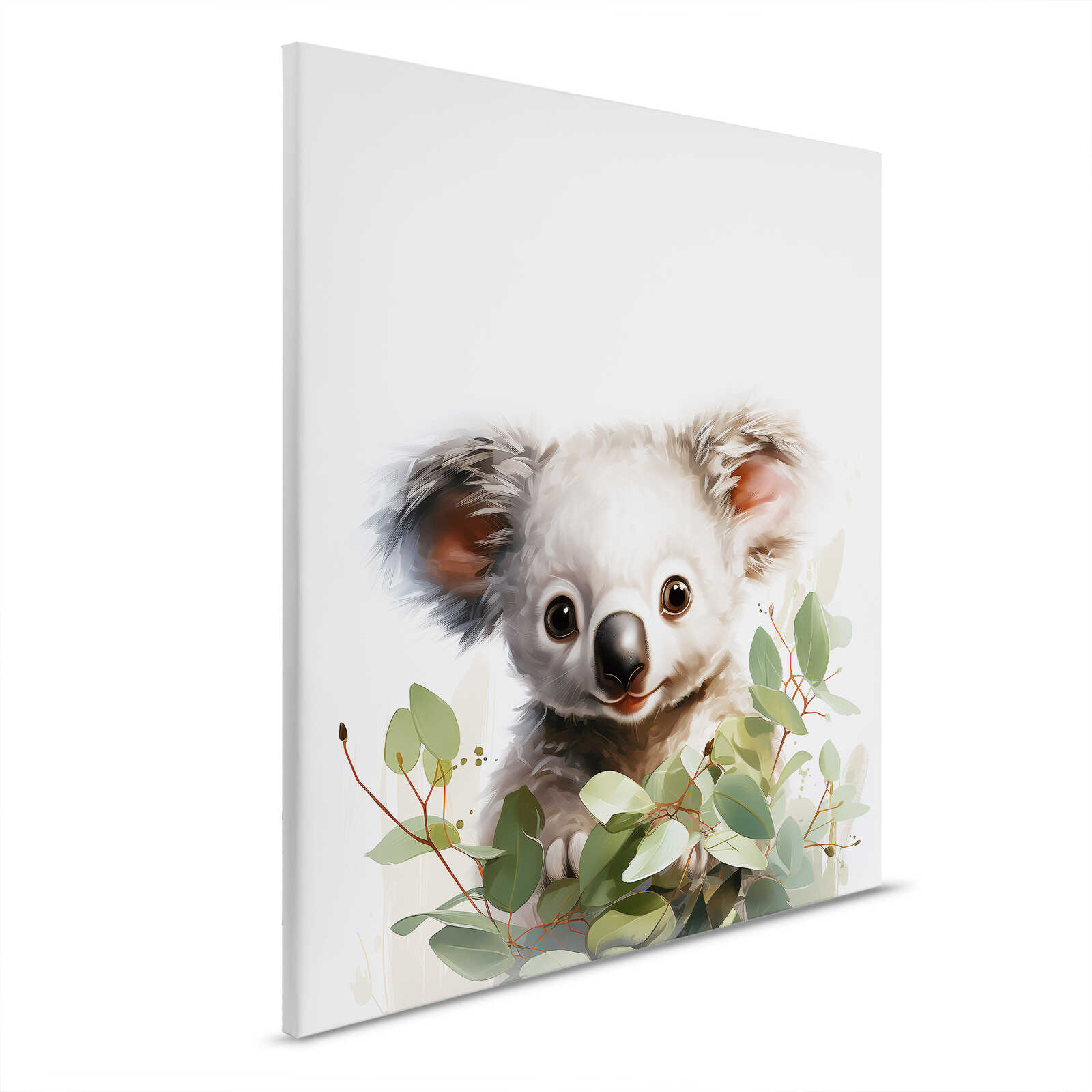         Chambre d'enfant Tableau sur toile Bébé Koala mignon en eucalyptus - 40 x 50 cm - Blanc, Vert
    