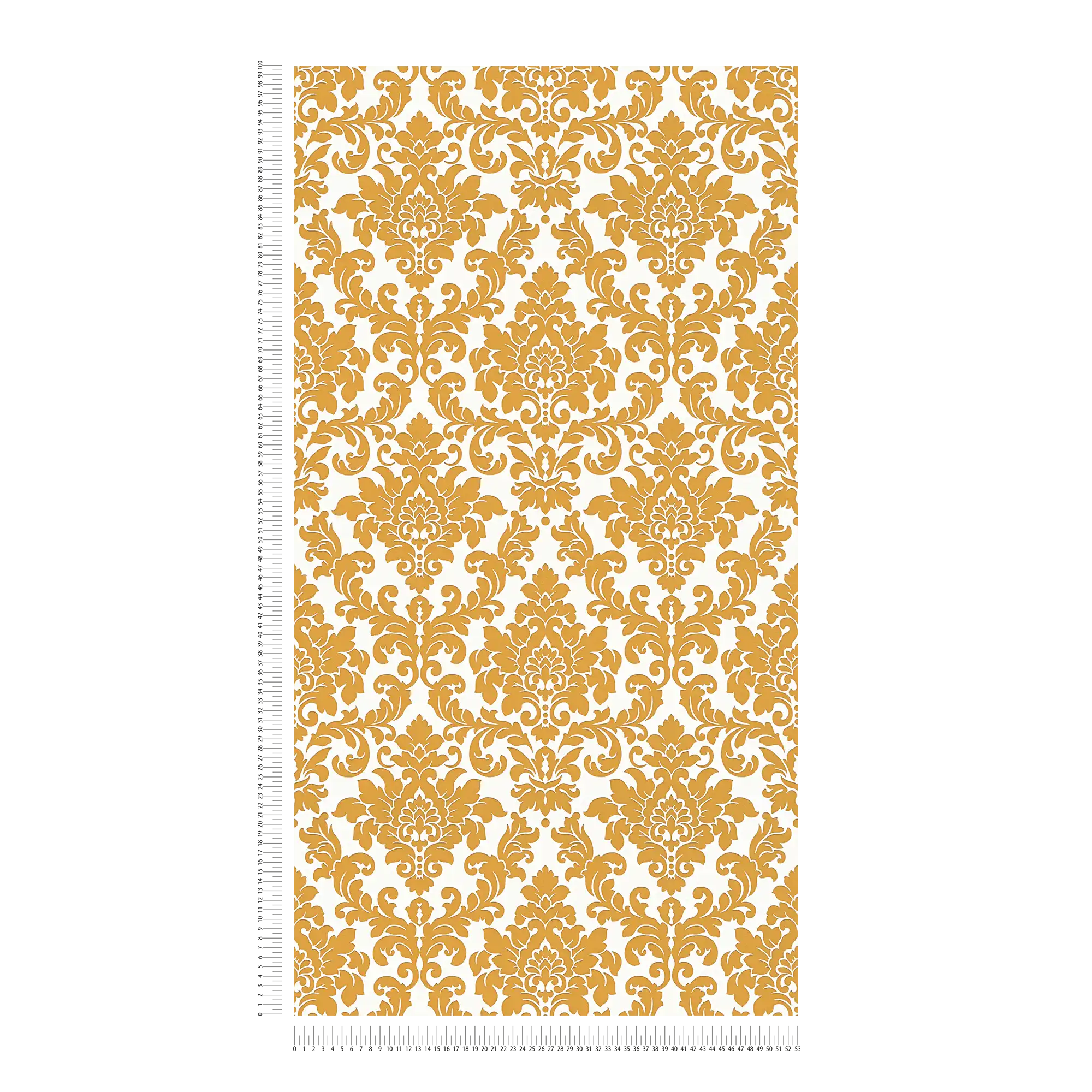             Goldene Tapete mit Barock Ornament – Metallic, Weiß
        