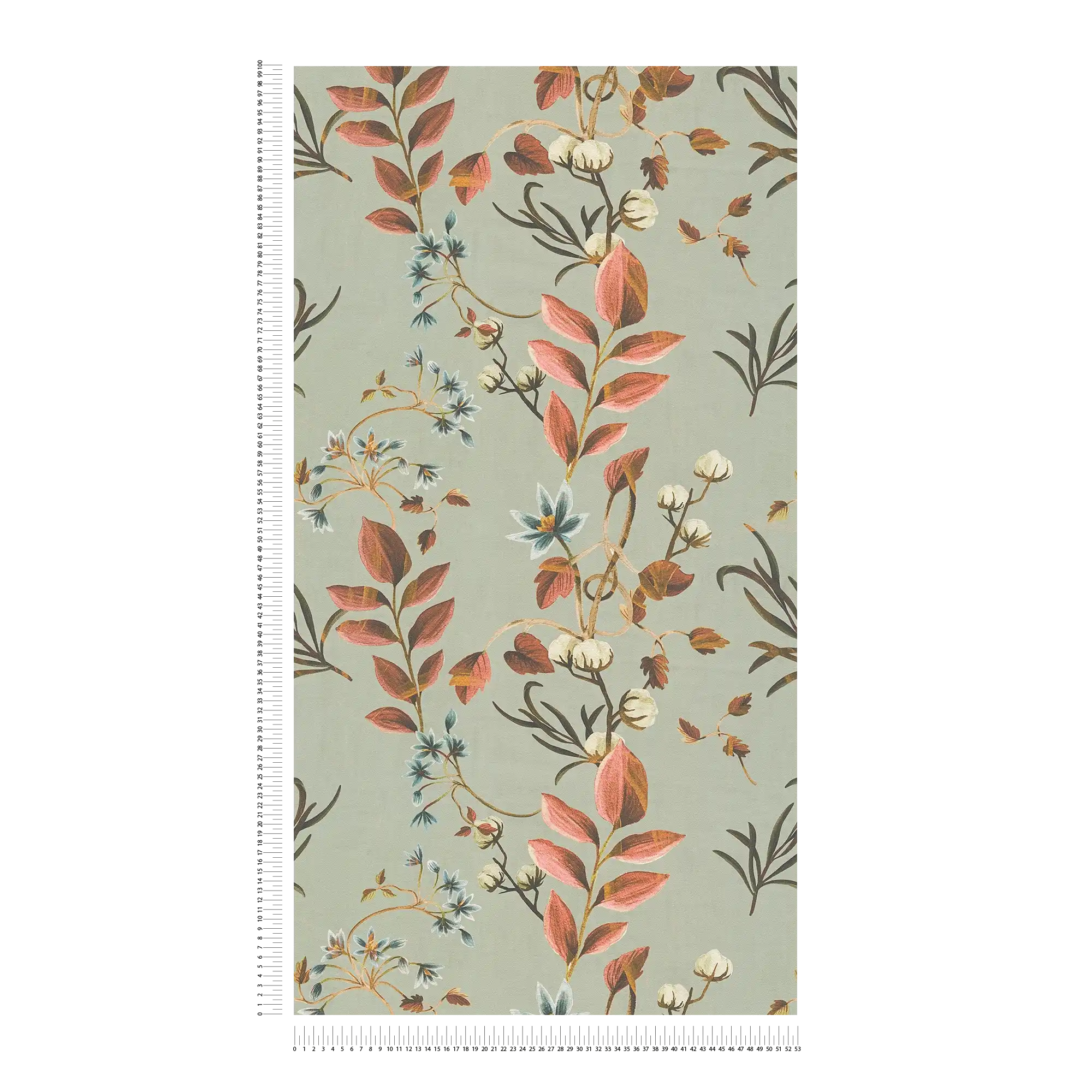             Romantic floral non-woven wallpaper with filigree leaf design, fine surface texture - grey, orange
        