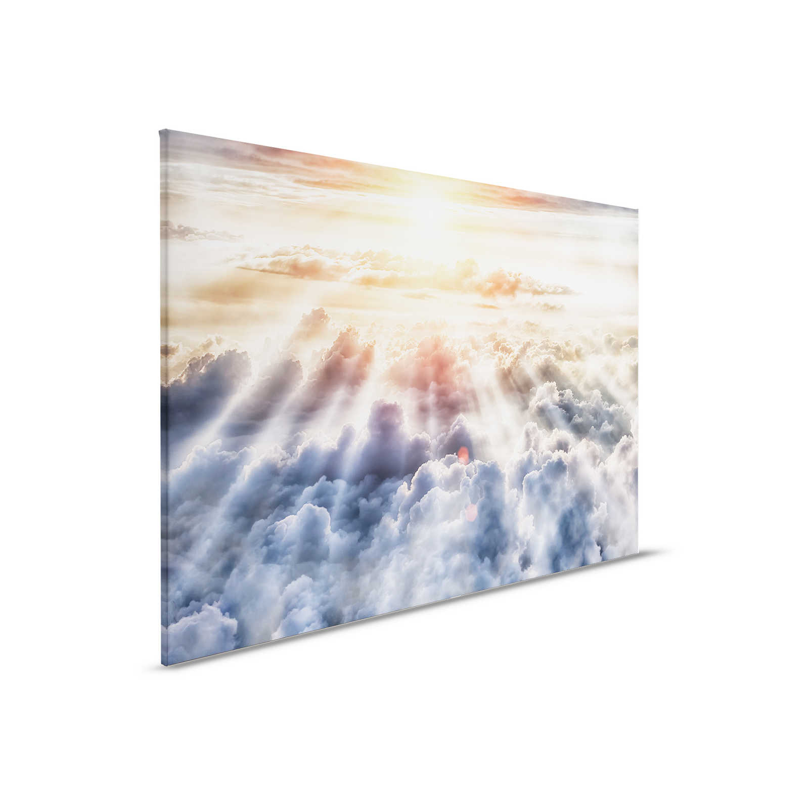         Leinwandbild Himmel mit Sonnenschein und Wolken | orange, grau, blau – 0,90 m x 0,60 m
    