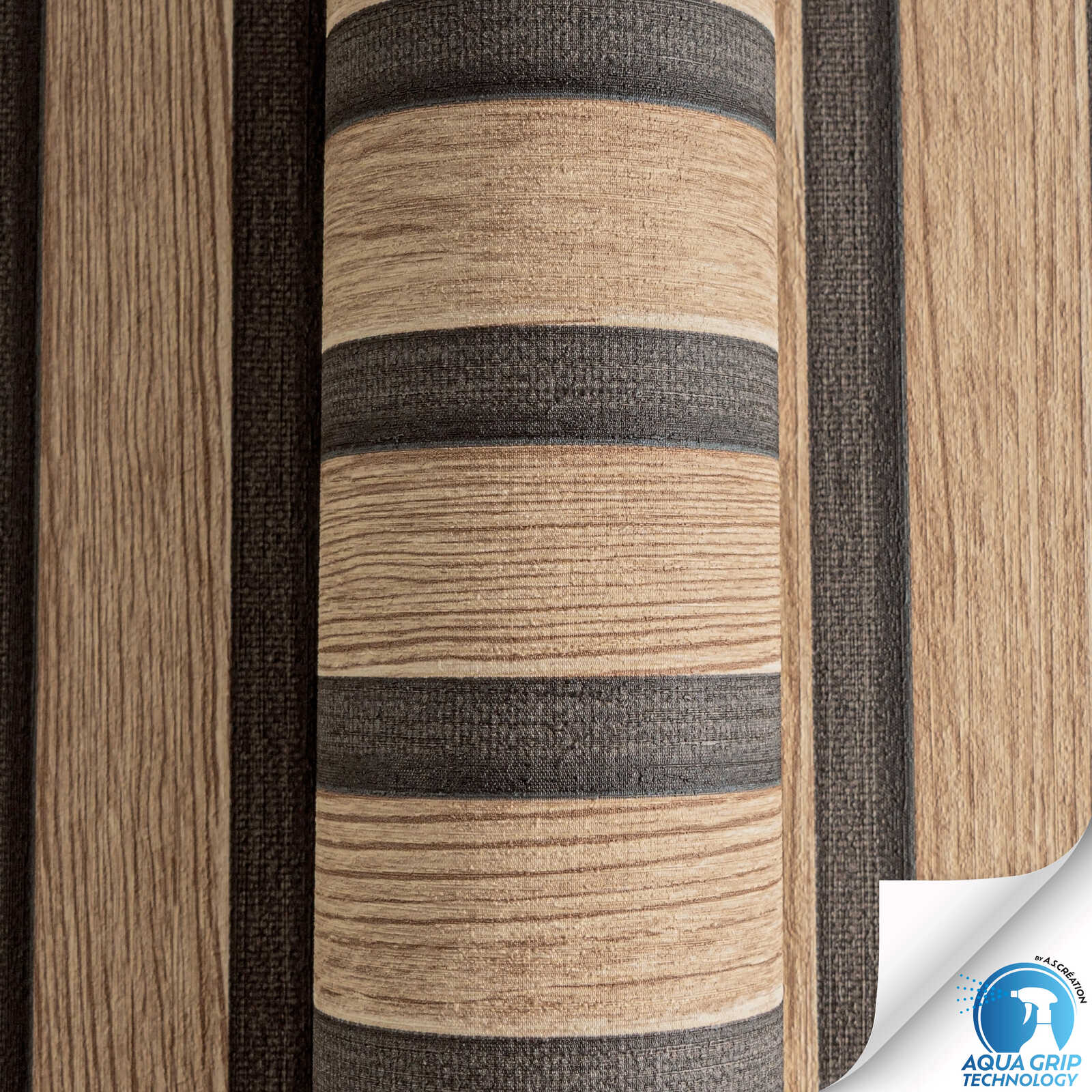             Helle Akustikpaneelen-Vliestapete mit feiner Struktur, Holz- und 3D-Optik – Water. Fix. Ready. – Beige, Braun, Schwarz
        