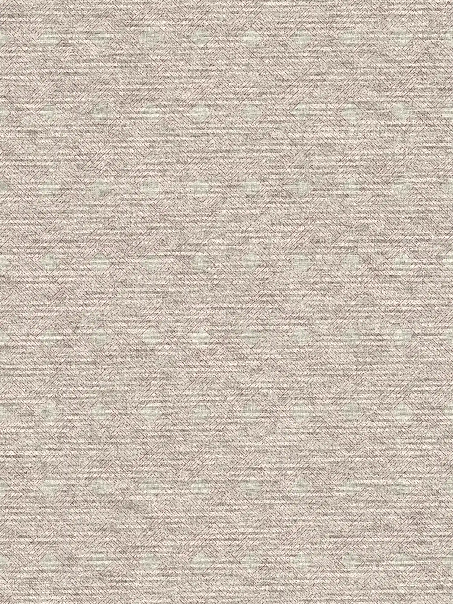         Patroonbehang lijnen & ruiten in vintage textiel look - beige, rood
    
