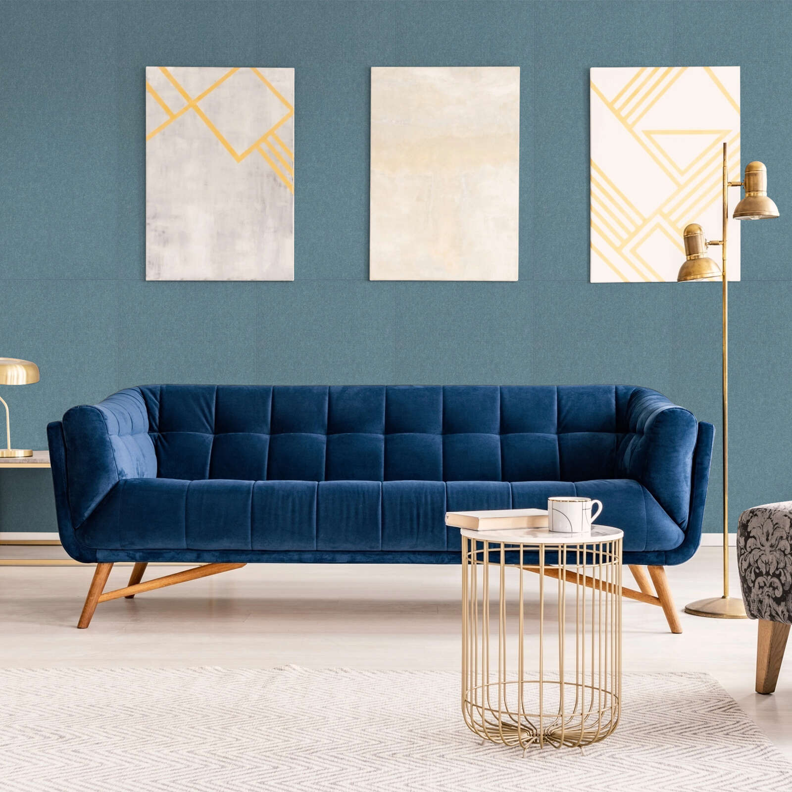 Sofa, Blau, Samt, Gepolstert, Beistelltisch