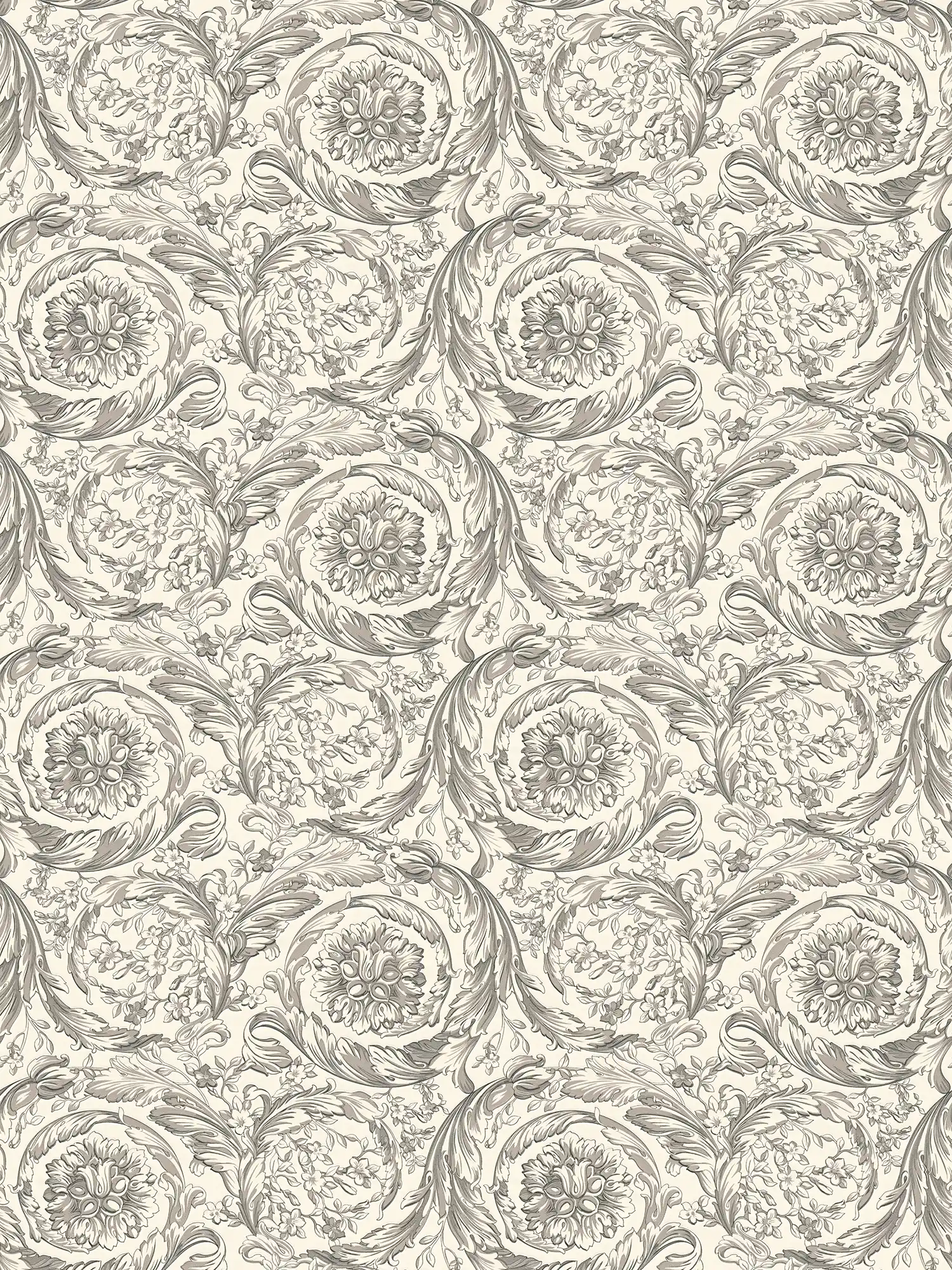         VERSACE Baroque non-woven wallpaper with filigree floral pattern slightly shiny background smooth, pattern textured - grey, white
    