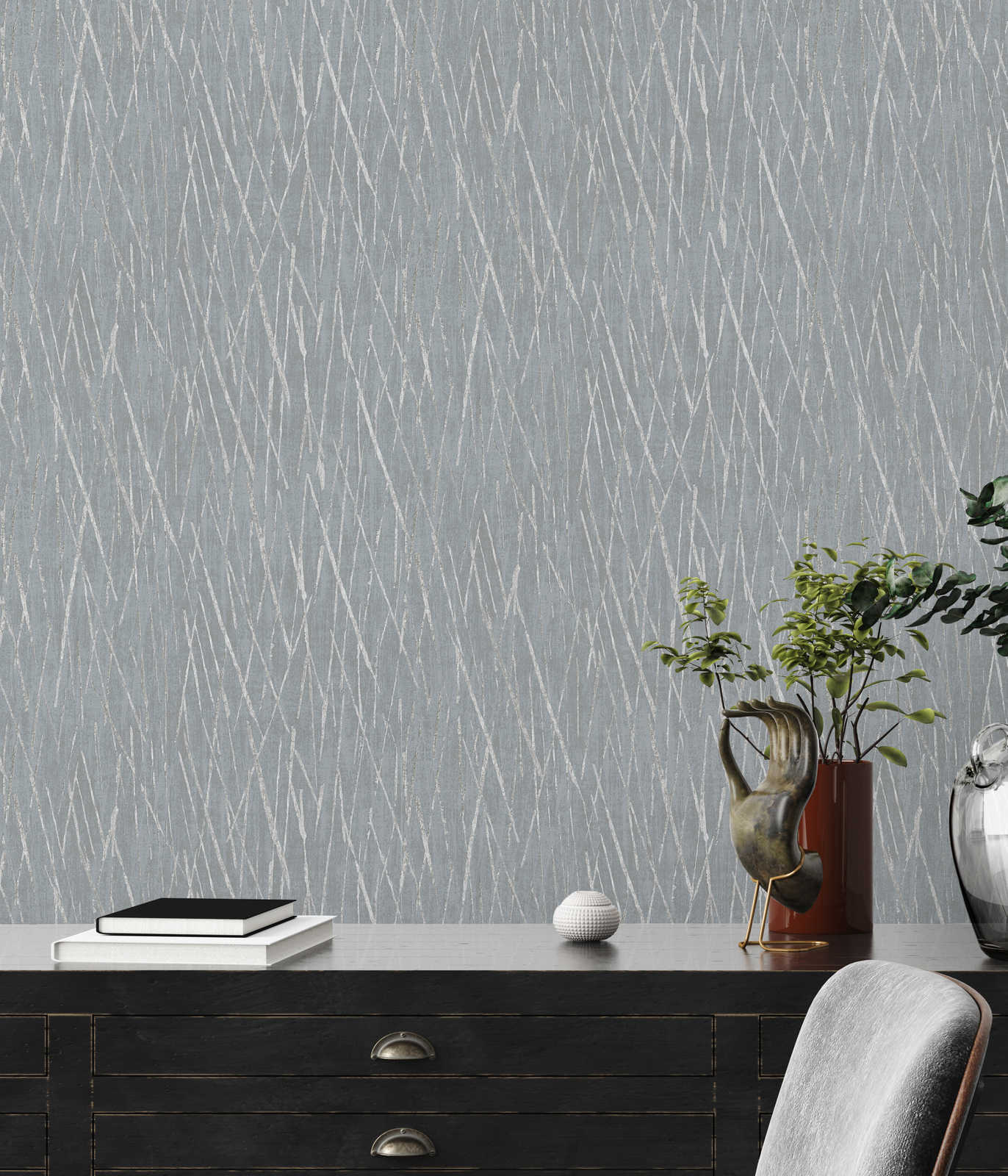             Vliestapete mit Naturdesign und Metallic Effekt – Grau, Metallic
        