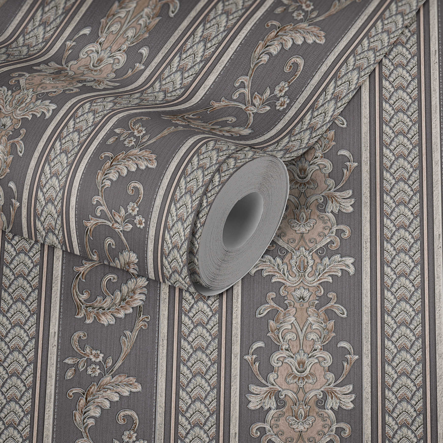 Ornament Tapete Metallic Design mit Streifen – Silber