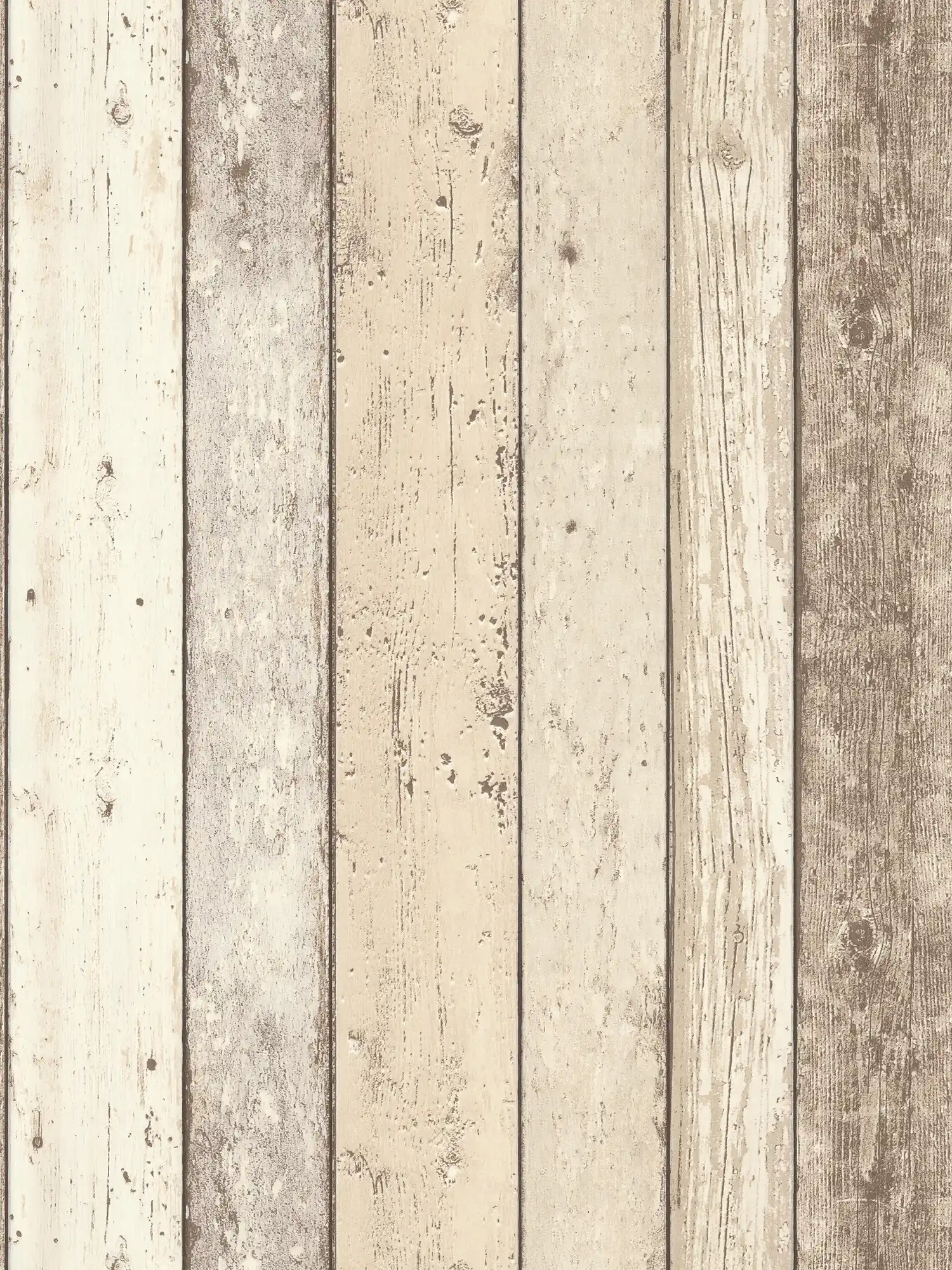         Rustic boards wallpaper with wooden boards in used look - beige, brown, white
    