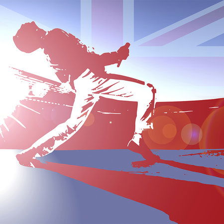         Fototapete Tribute to Q – Grafisches Design mit Union Jack im Hintergrund
    