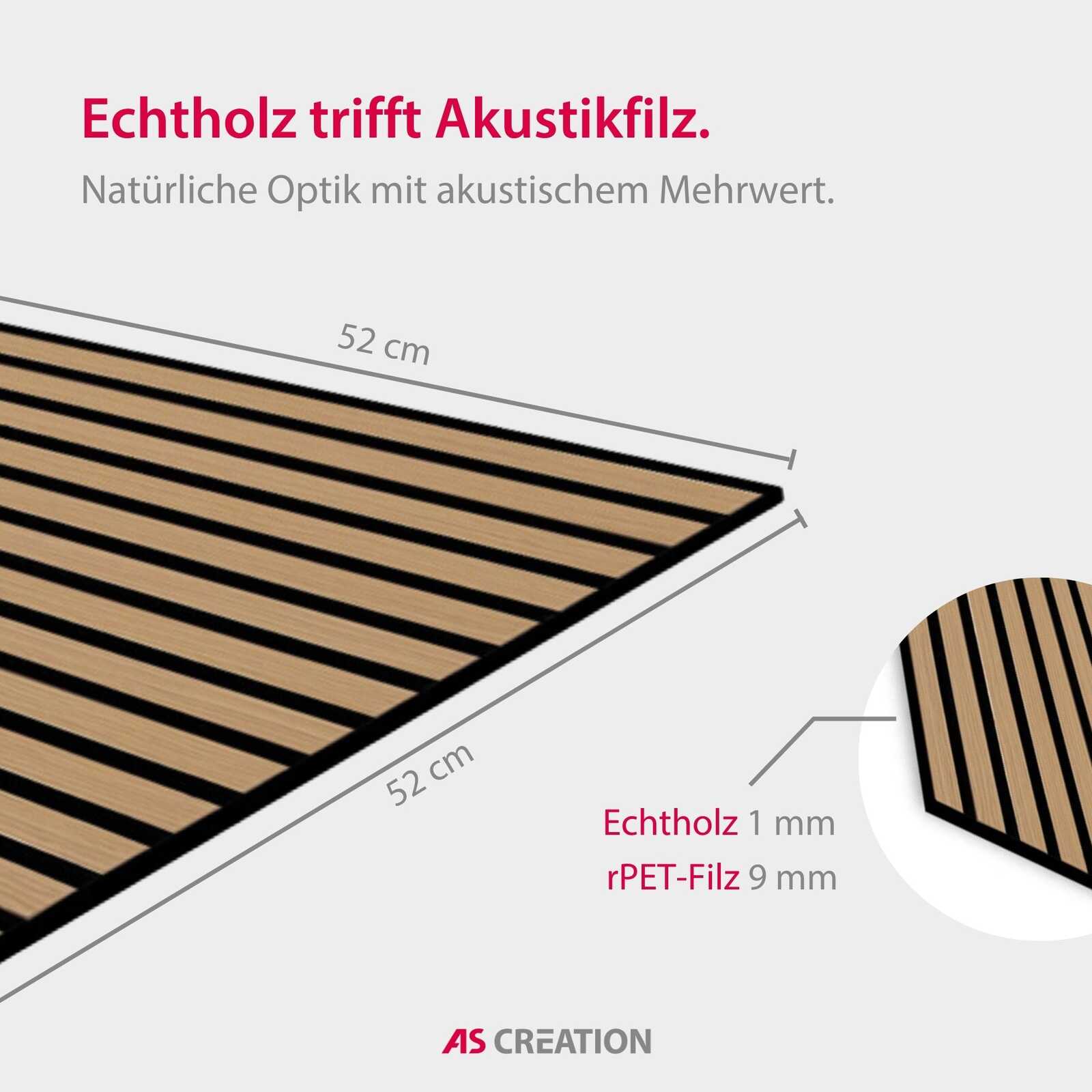 Echtholz, Akustikfilz, Holzoptik, 52 cm, rPET-Filz