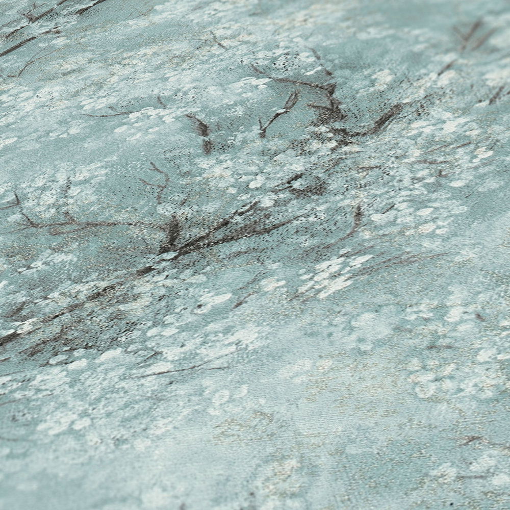             behang kersenbloesem glitter effect - groen, blauw, grijs
        