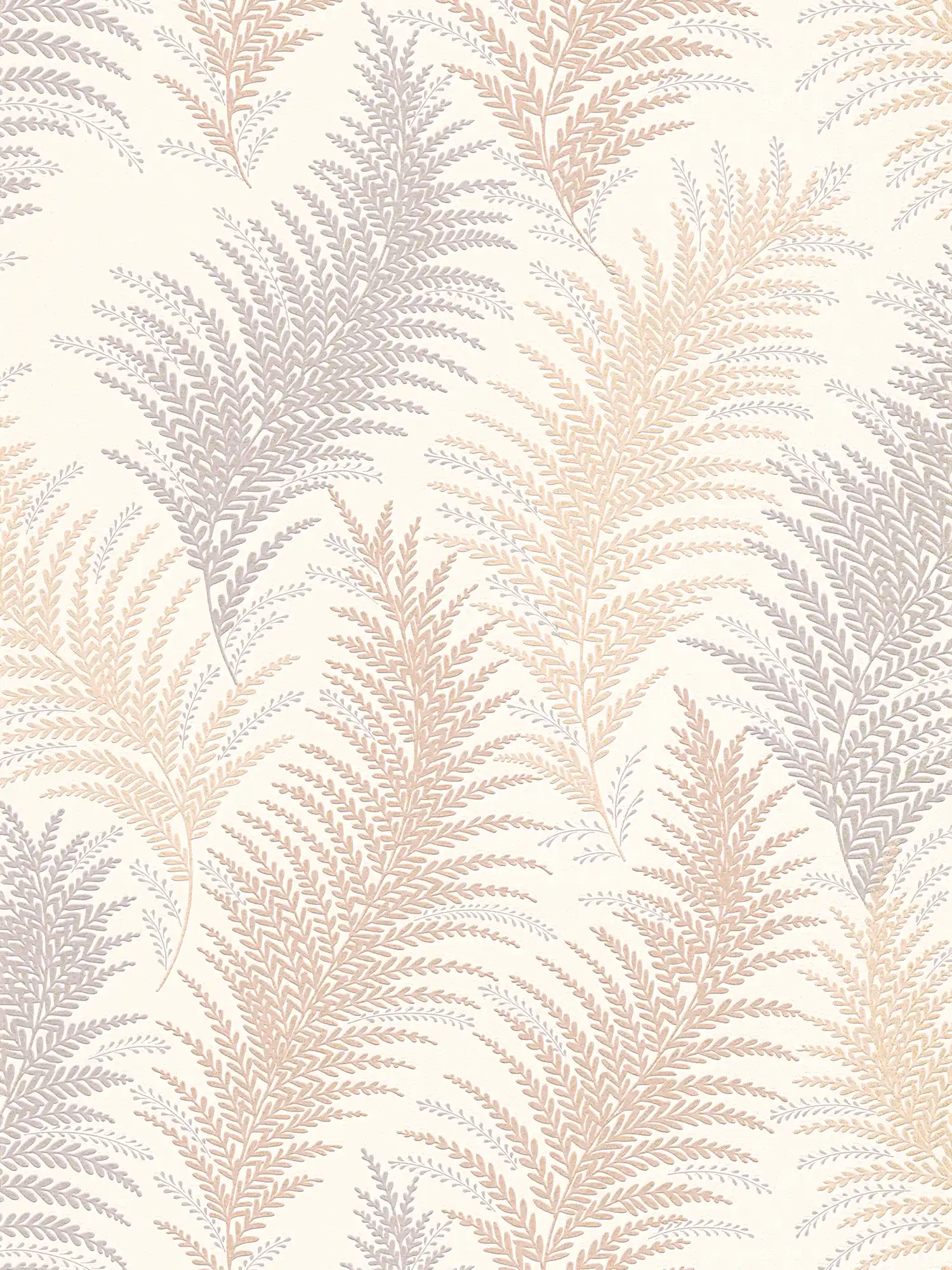         Glitter-effect plant pattern wallpaper with ferns in metallic colours - beige, grey, bronze, white
    