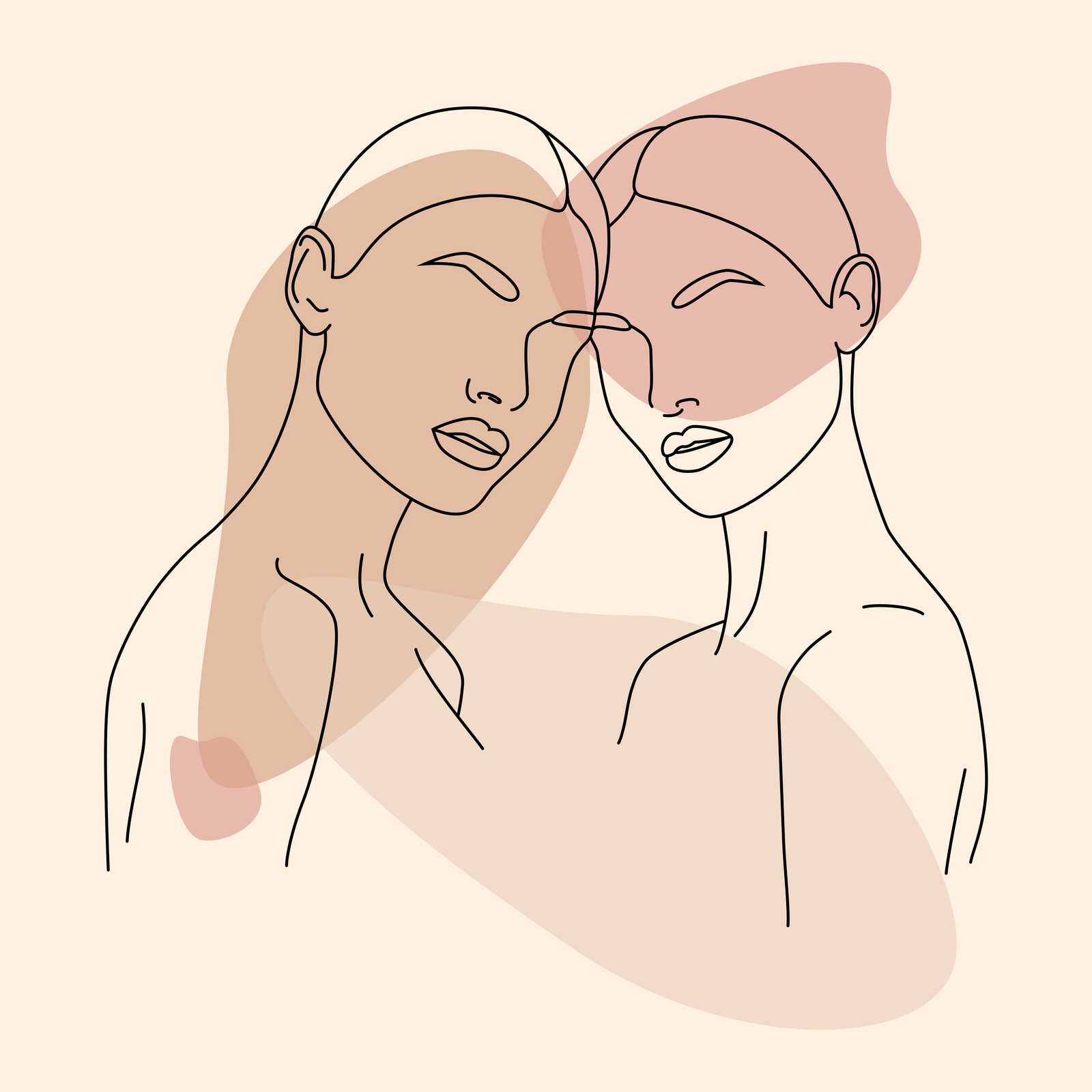 Feminine Verbundenheit - Abstrakte Portraitkunst auf Leinwand – 30 x 30 cm - Creme, Beige