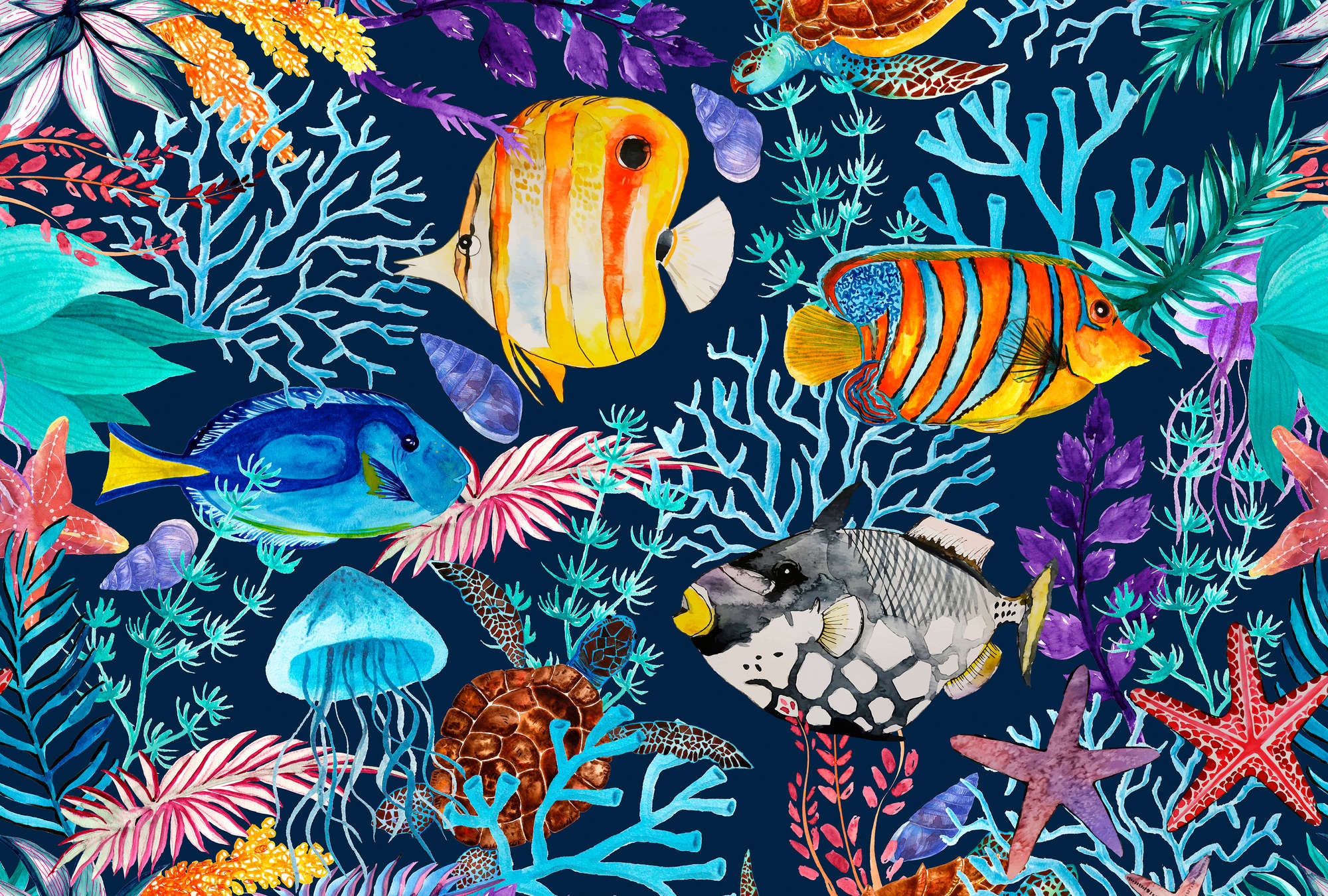 meerestiere, unterwasserwelt, coralldeko, tauchmotiv, fischmuster