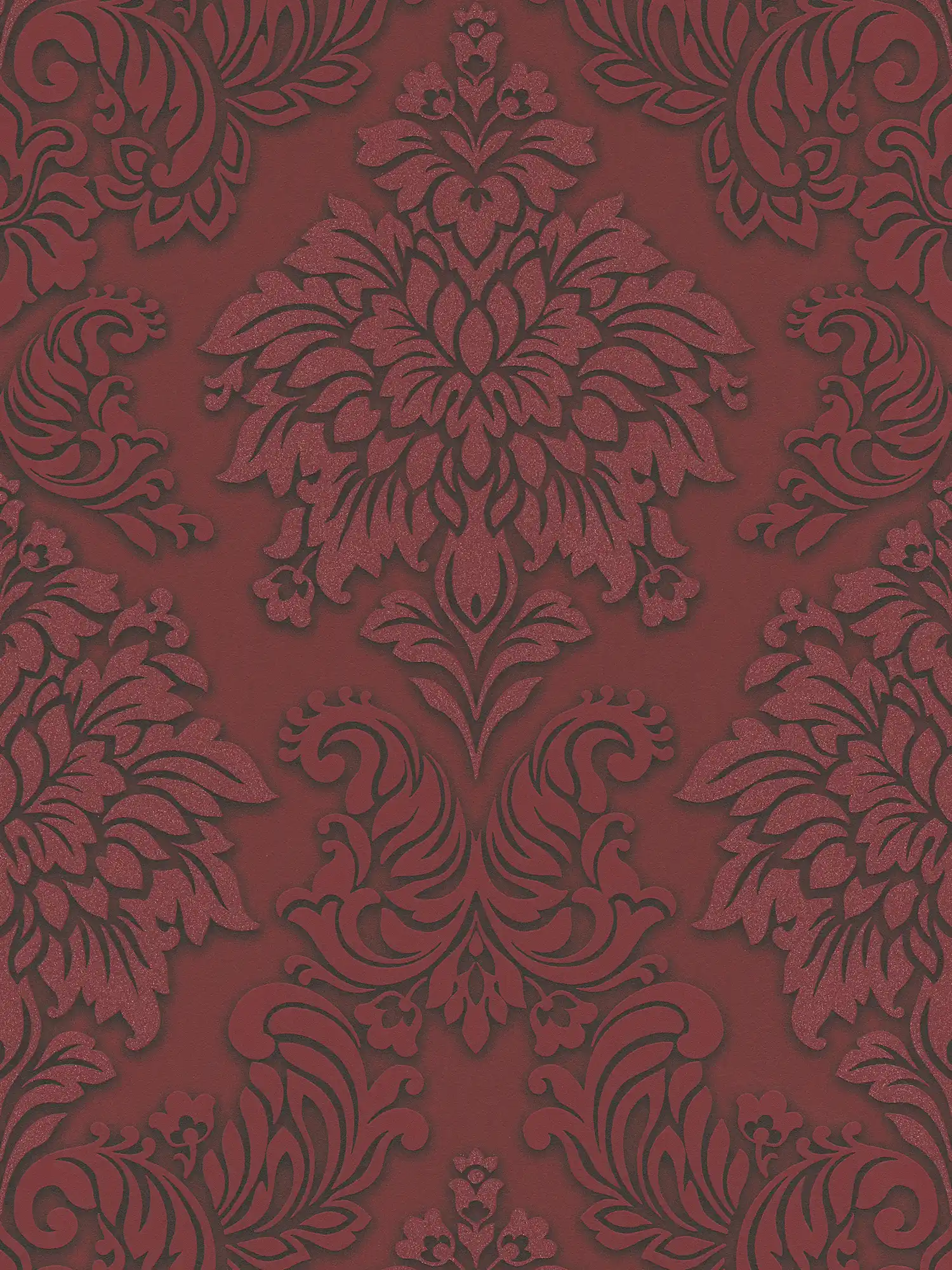         Papier peint baroque Ornements avec effet scintillant - rouge, argent, noir
    