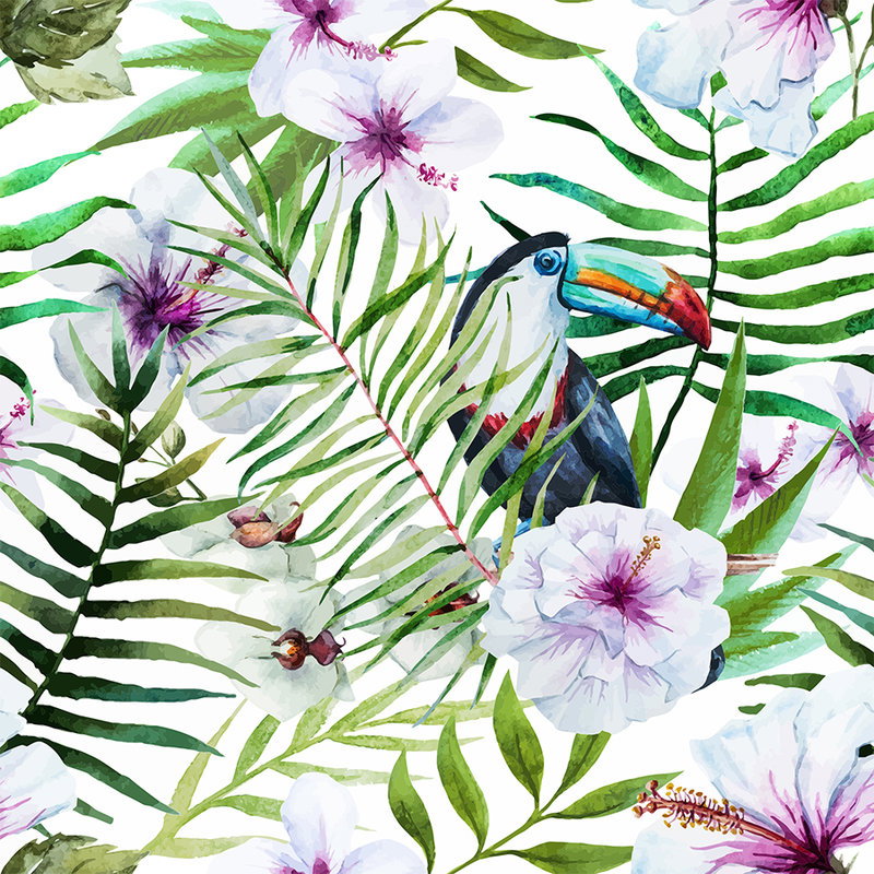 tropical, papagei, tropisches-muster, blumenmotiv, laubwerk