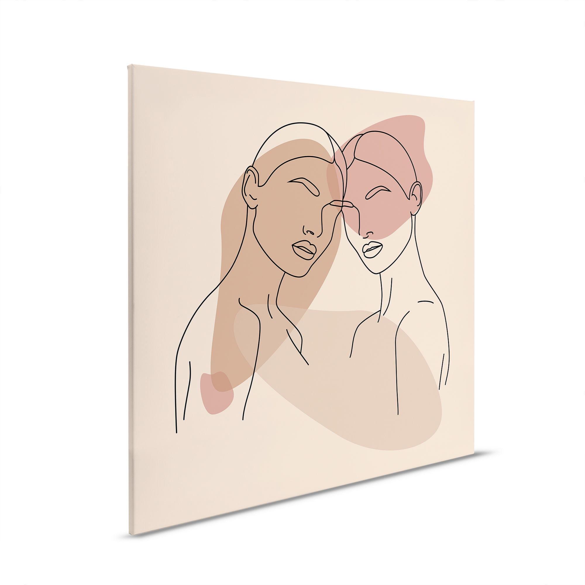         Feminine connection - Abstract portrait art on canvas - 30 x 30 cm - Cream, Beige
    