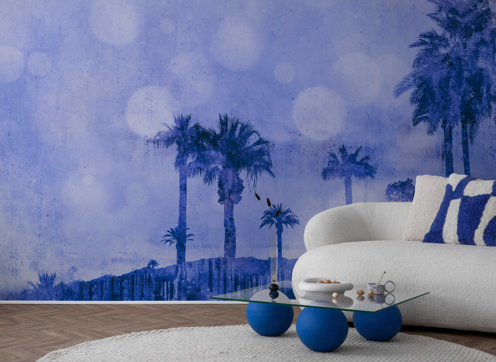 wohnzimmer, wanddeko, tapete, palmen, wohndesign