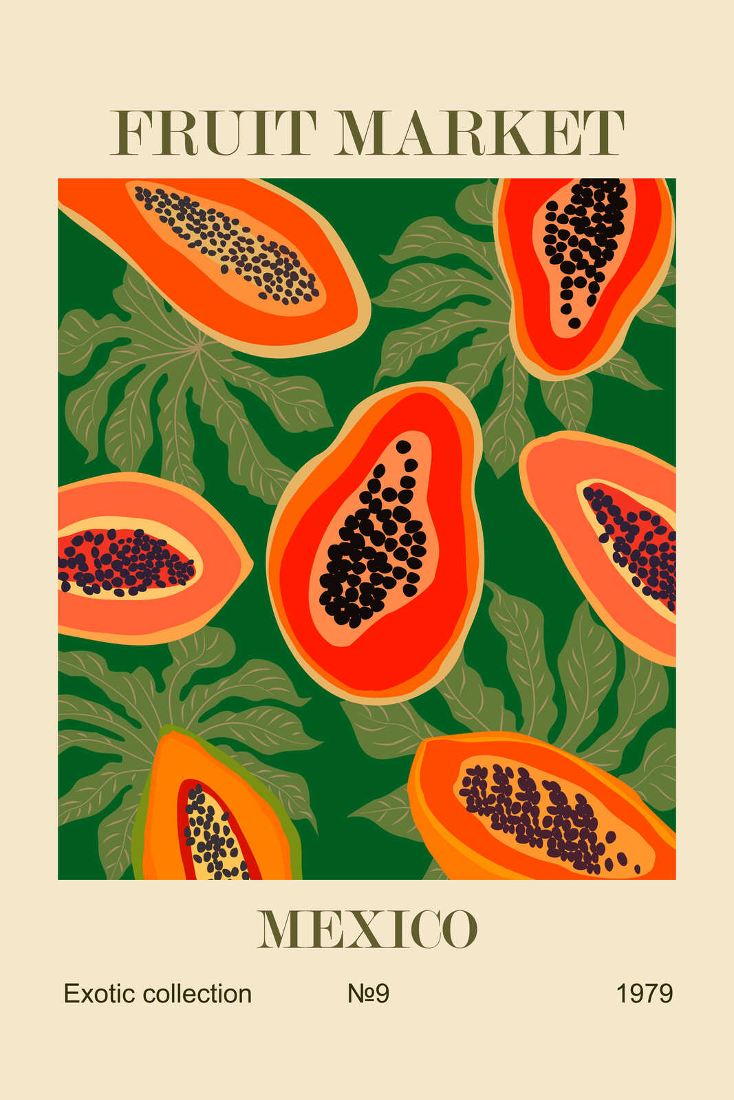 Exotische Papaya - Leinwandbild Fruit Market Mexico – 30 x 45 cm - Beige, Orange