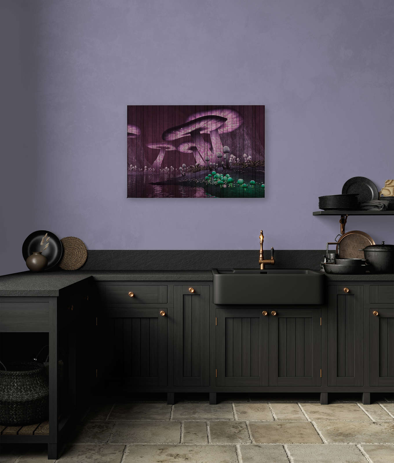             Fantasy 2 - Leinwandbild magischer Wald mit Holzpaneele Struktur – 0,90 m x 0,60 m
        