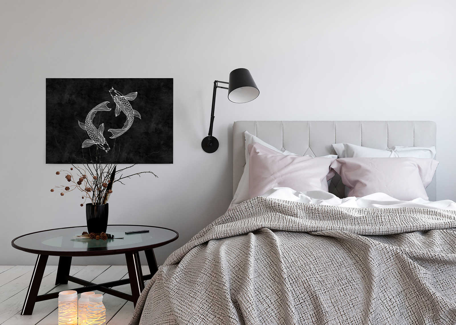Koi Leinwandbild Schwarz-Weiß im Kreidetafel-Look – 0,90 m x 0,60 m