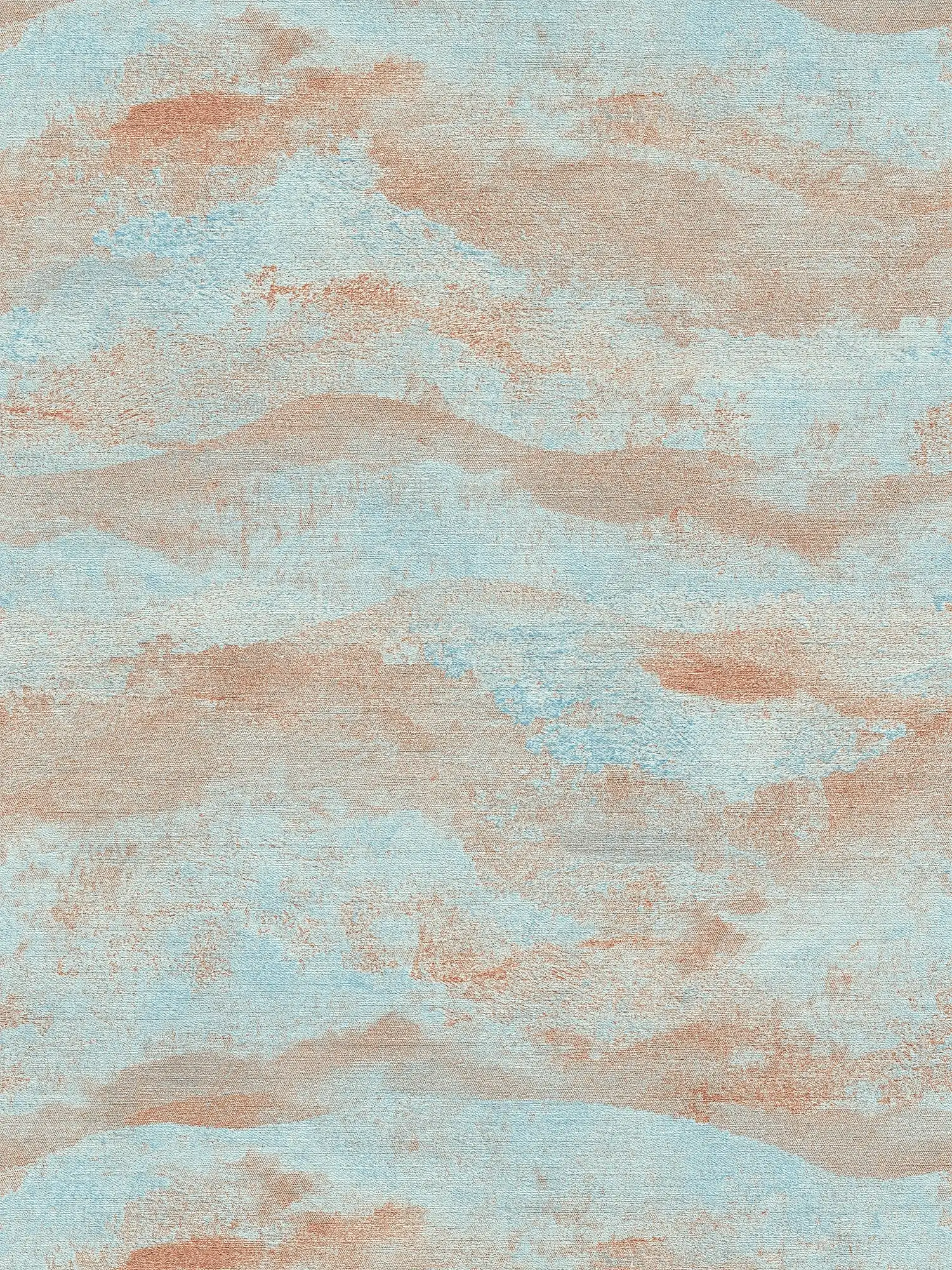         Levendig vliesbehang met een exclusief golfpatroon en een fijne, glanzende textiele textuur - lichtblauw, bruin, metallic
    