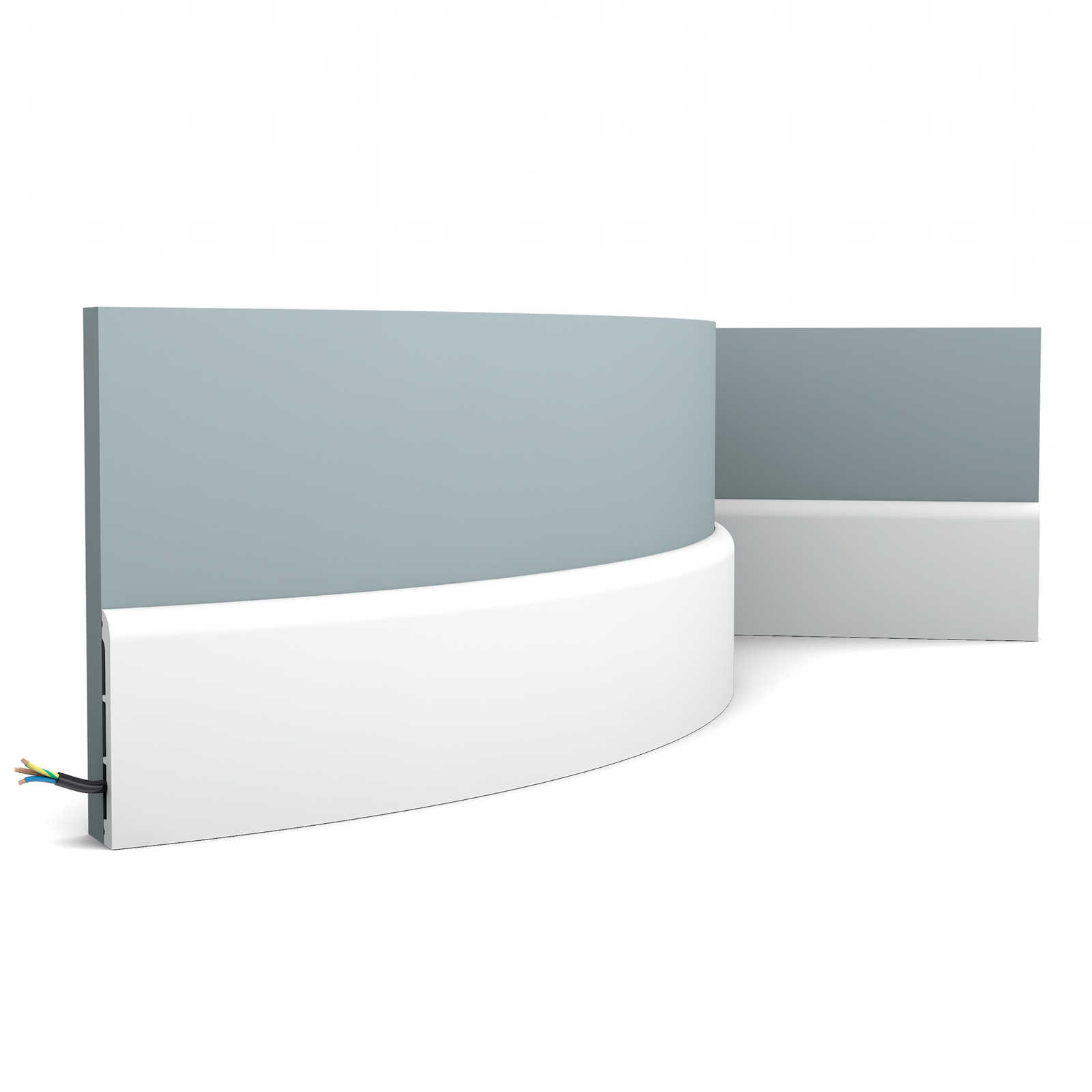 -curved wall panel, corner barrier, gray panel, concrete Look, cable protrusion