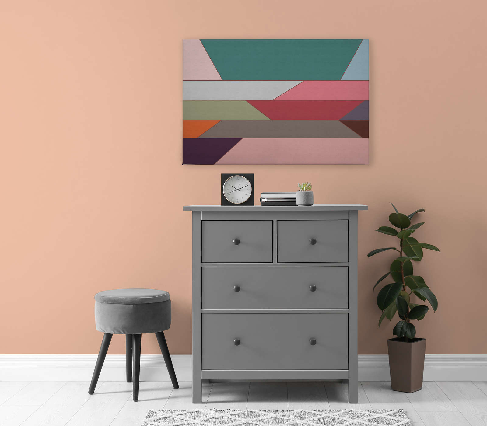             Geometry 2 - Leinwandbild mit buntem Querstreifen Muster in gerippter Struktur – 0,90 m x 0,60 m
        