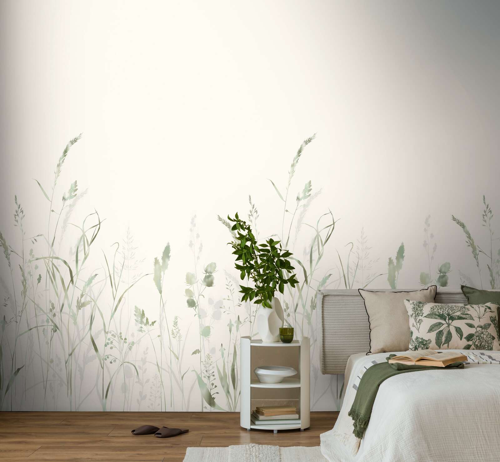 Pflanze, Vase, Nachttisch, Schlafzimmer, Wandbemalung
