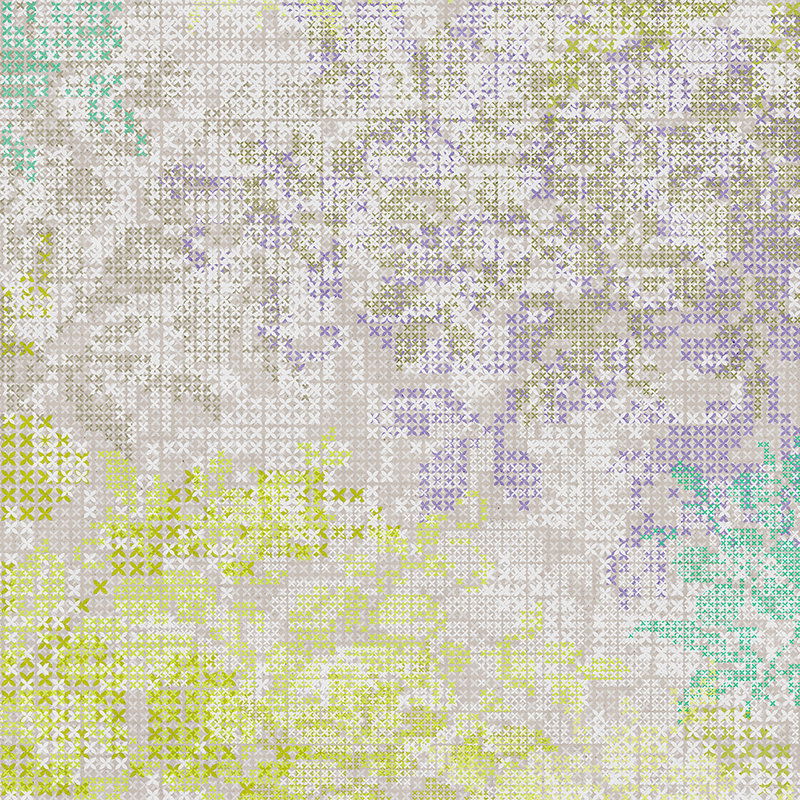         Papier peint fleuri avec motif de pixels - multicolore, gris
    