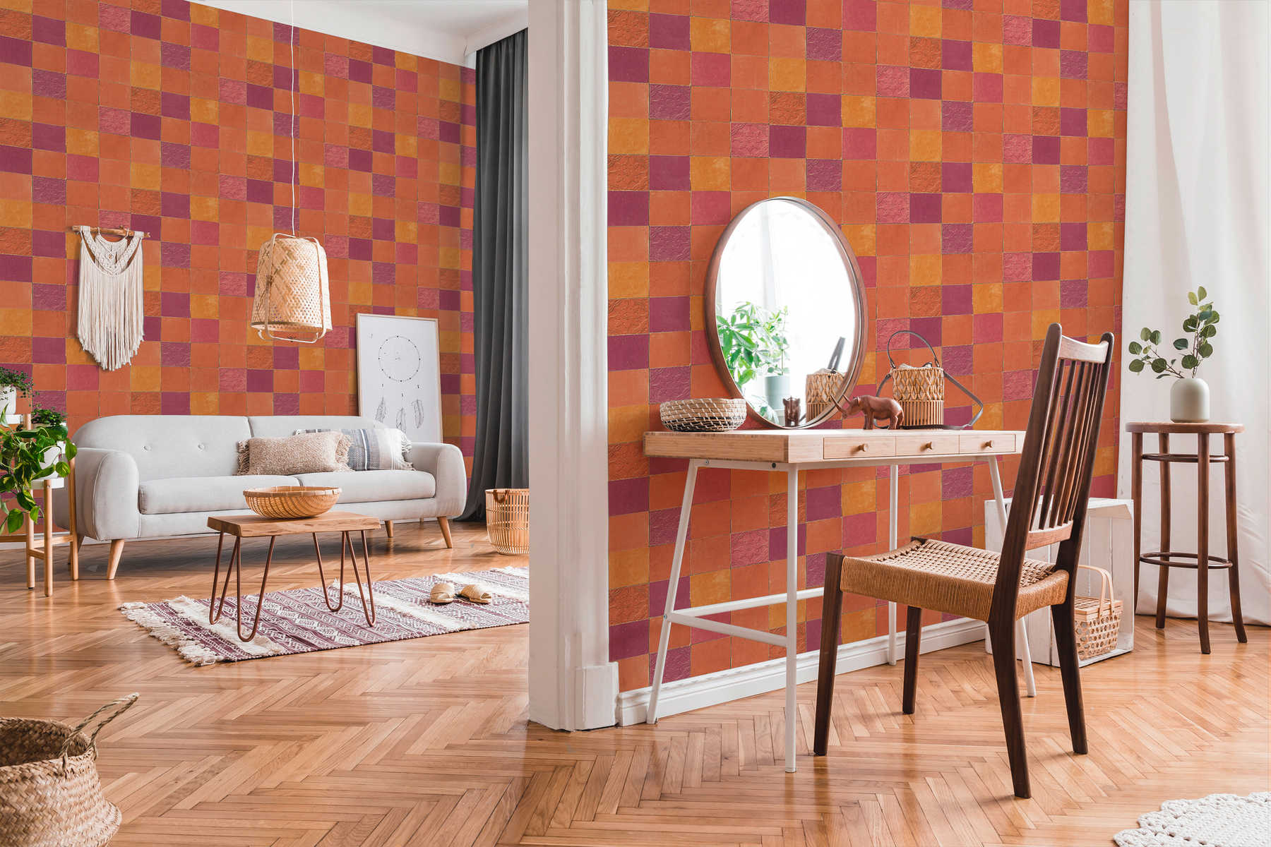             Fliesen-Tapete orientalisches Mosaik – Orange, Rot
        