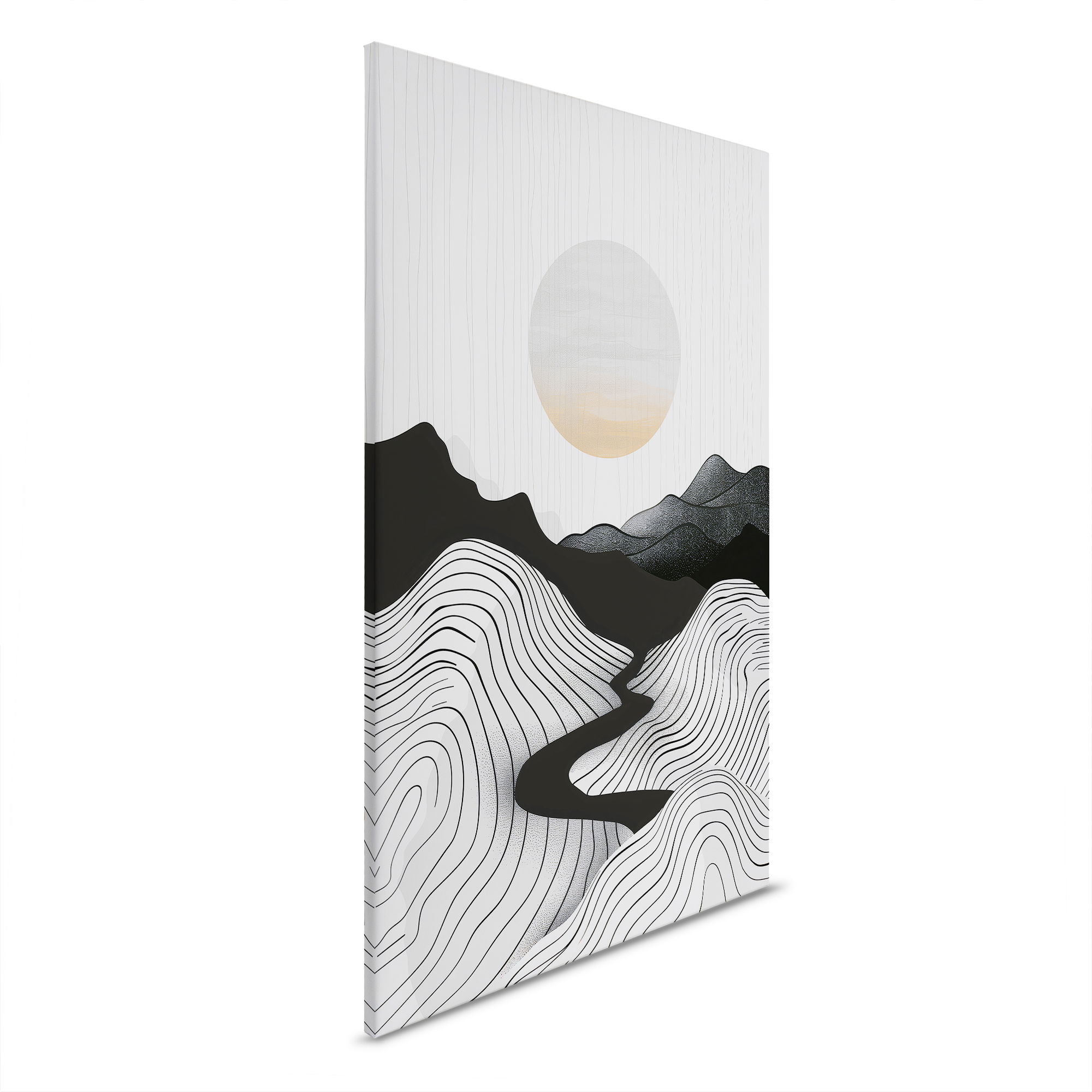         Leinwandbild Abstrakte Bergsilhouette - Elegantes Kunstwerk in Monochrom – 30 x 45 cm - Schwarz, Grau
    