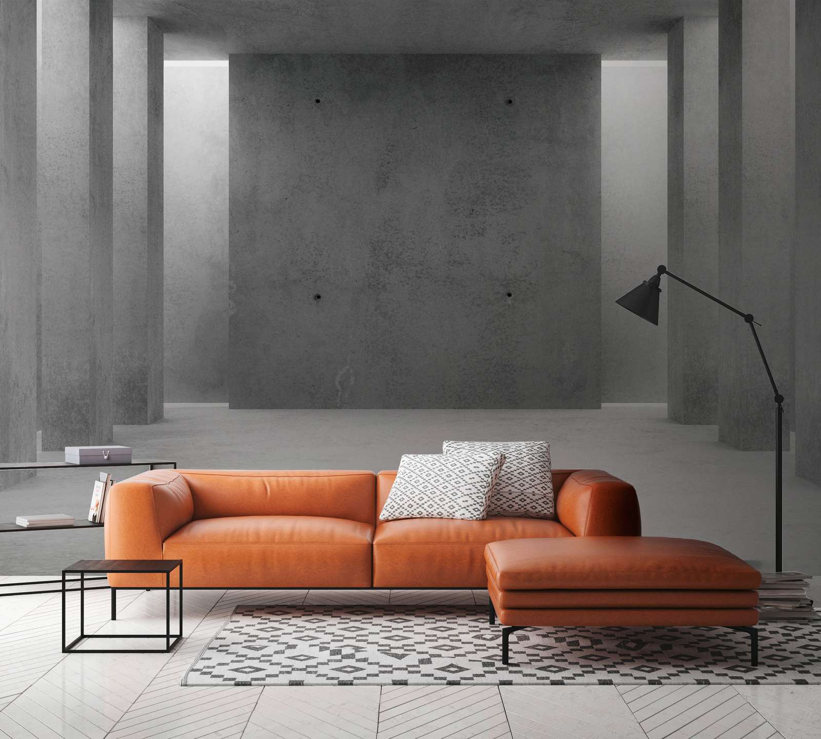 sofa, orange sofa, sectional, wohnzimmer, standerlampe