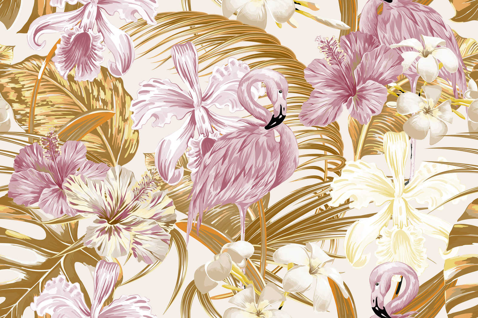             Leinwand Flamingo und tropischen Pflanzen – 0,90 m x 0,60 m
        