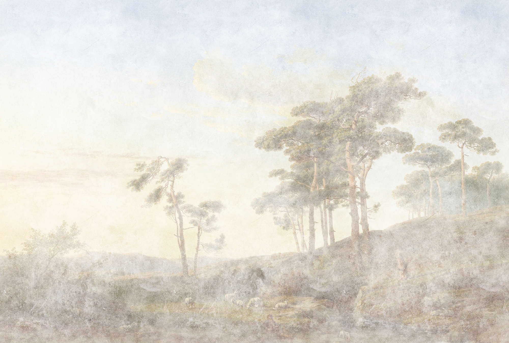 Landschaft, Bäume, Nebel, Pastell, Landschaft