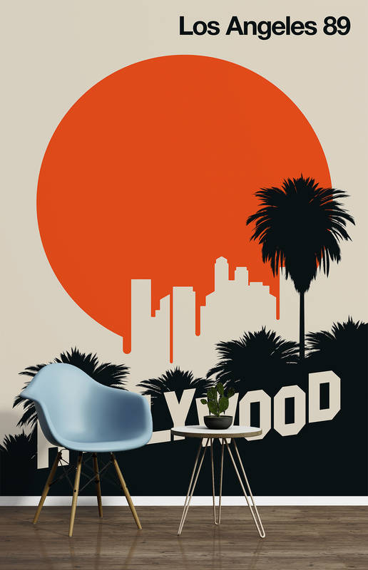 Silhouette, Stadtlandschaft, Sonnenuntergang, Palm, Poster