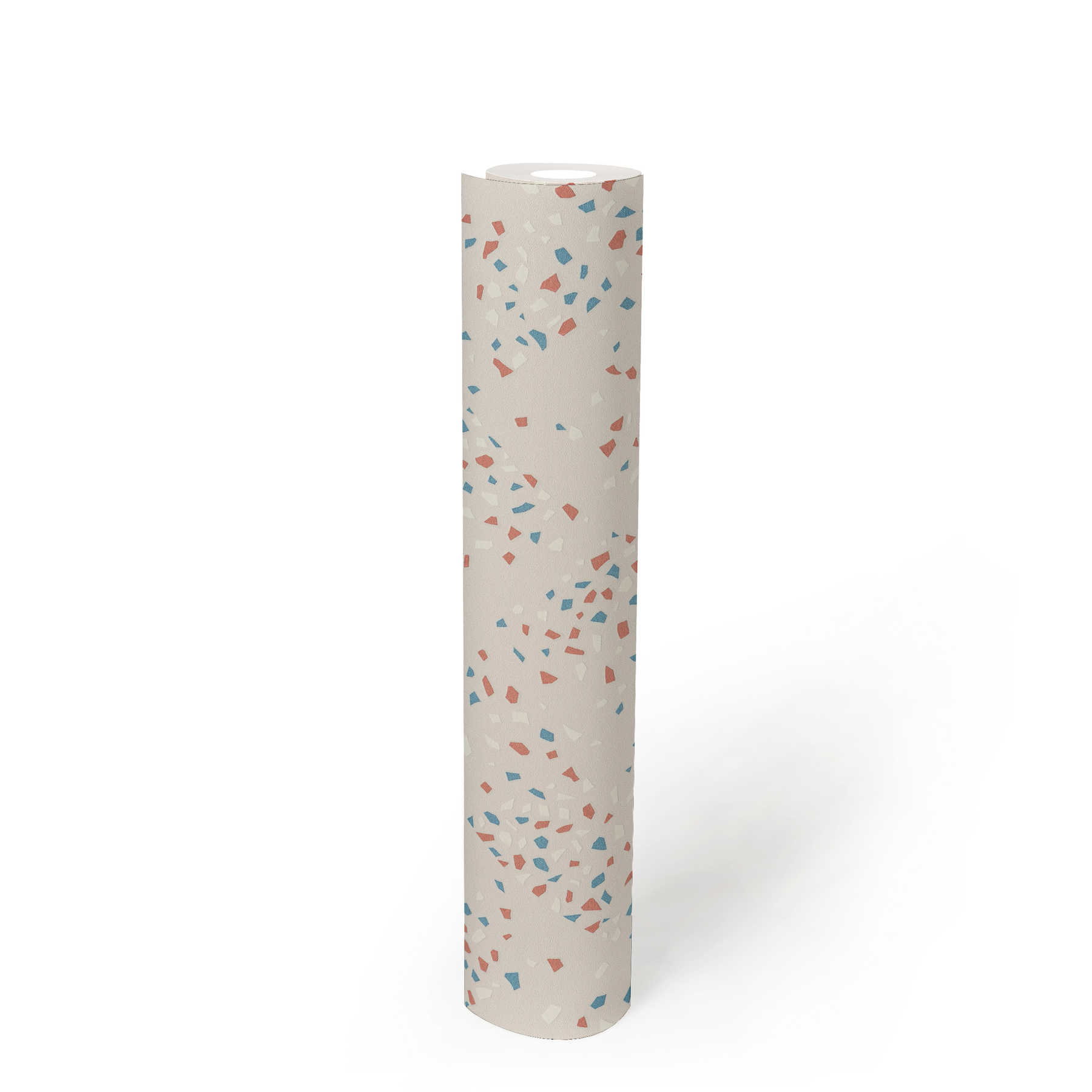 Vliestapete mit Terrazzo Muster – Blau, Rosa, Weiß