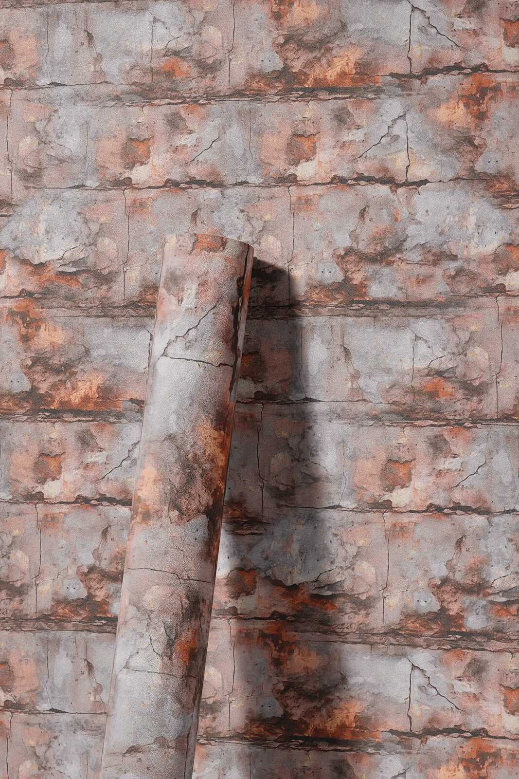             Industrielle 3D Backsteinoptik Vliestapete im Urban-Style – Orange, Grau
        