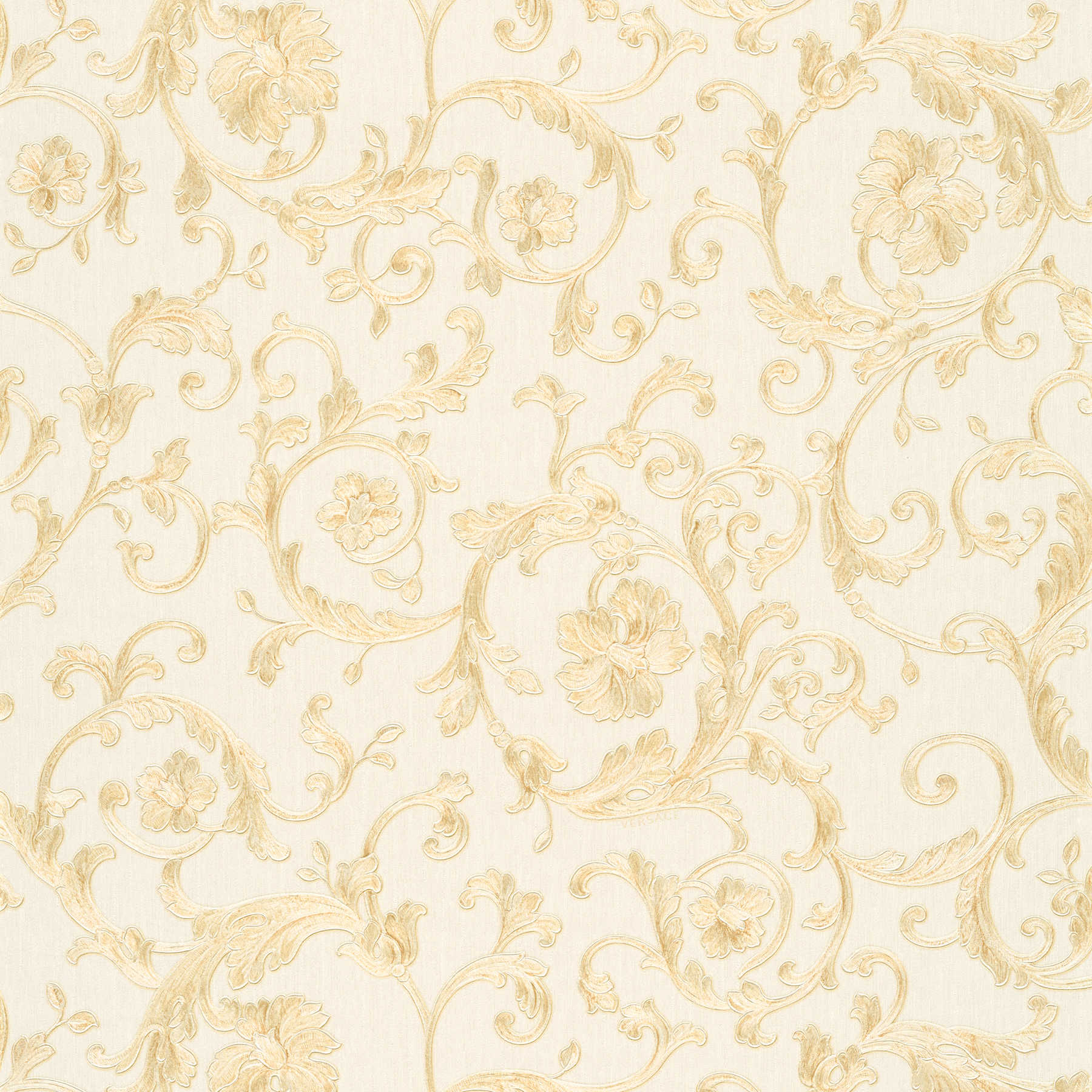         Vliestapete edle Ornamente mit floralem Design – Creme, Metallic
    