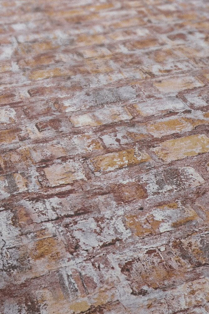             Vliesbehang in baksteenlook met muurmotief - grijs, bruin, wit, roest
        