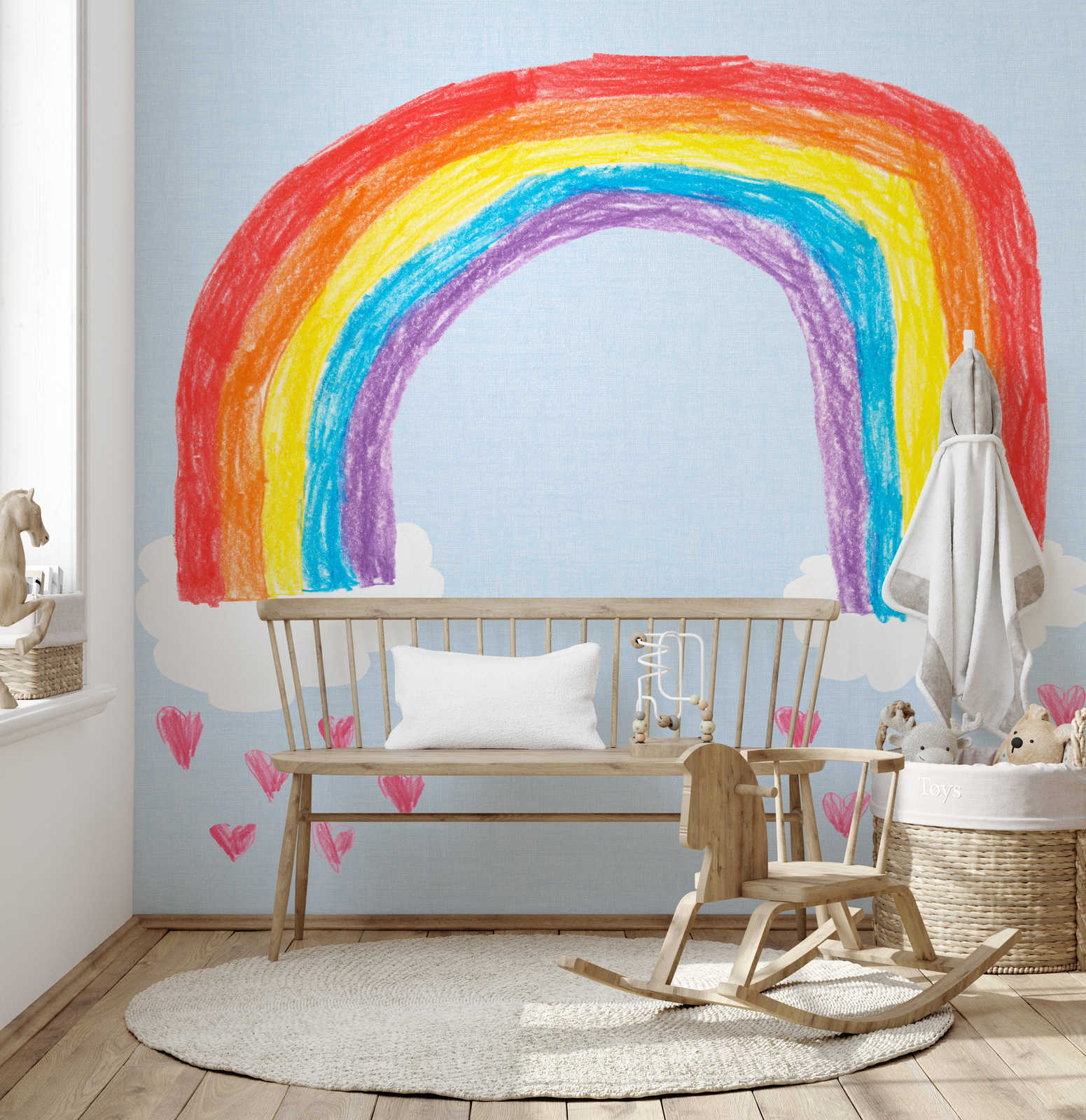         Zelf Geschilderd Regenboogbehang voor Kinderkamer
    