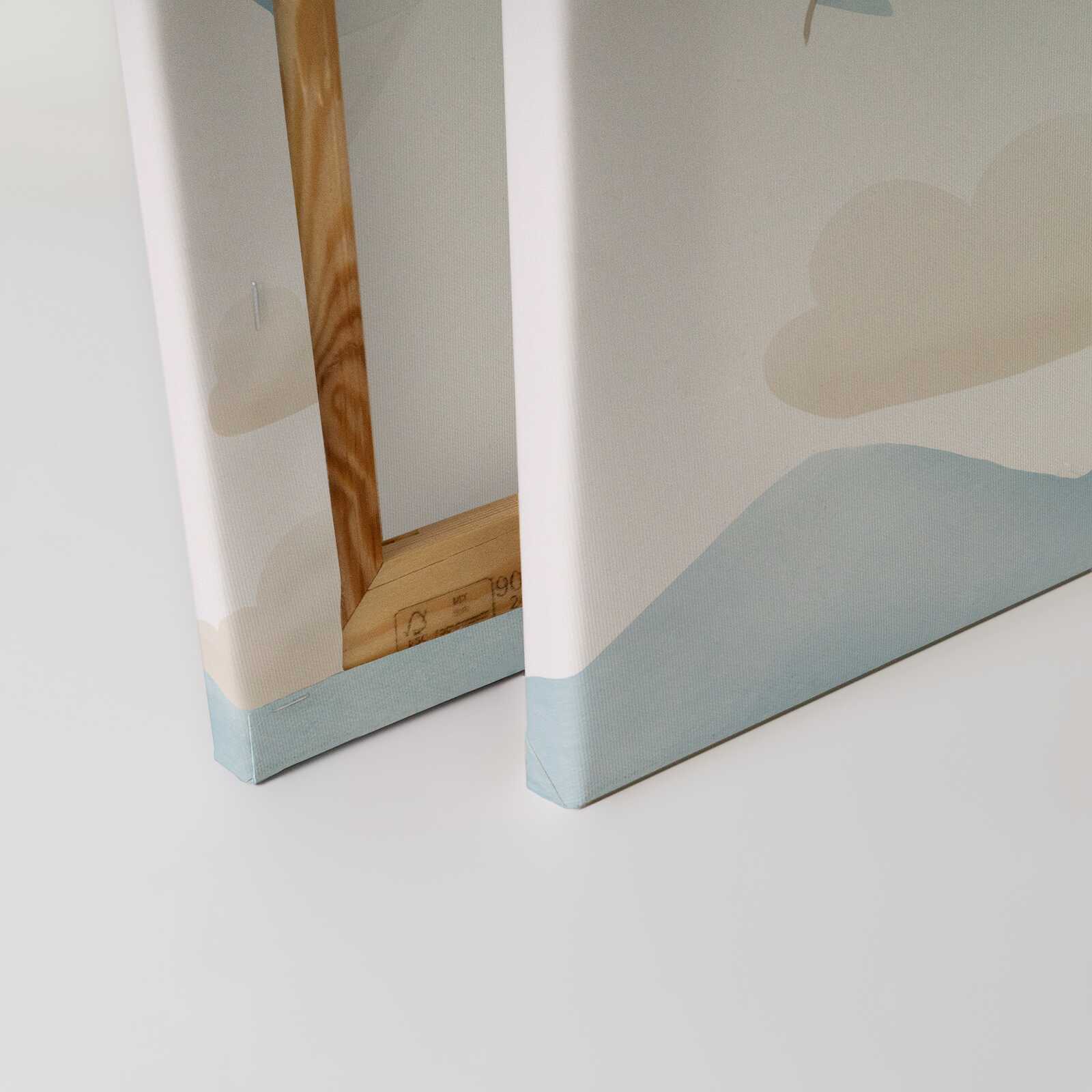 Leinwandbild Luftschiff über den Bergen - Sanfte Himmelslandschaft für stilvolle Wanddekorationen im Kinderzimmer – 30 x 30 cm - Beige, Blau