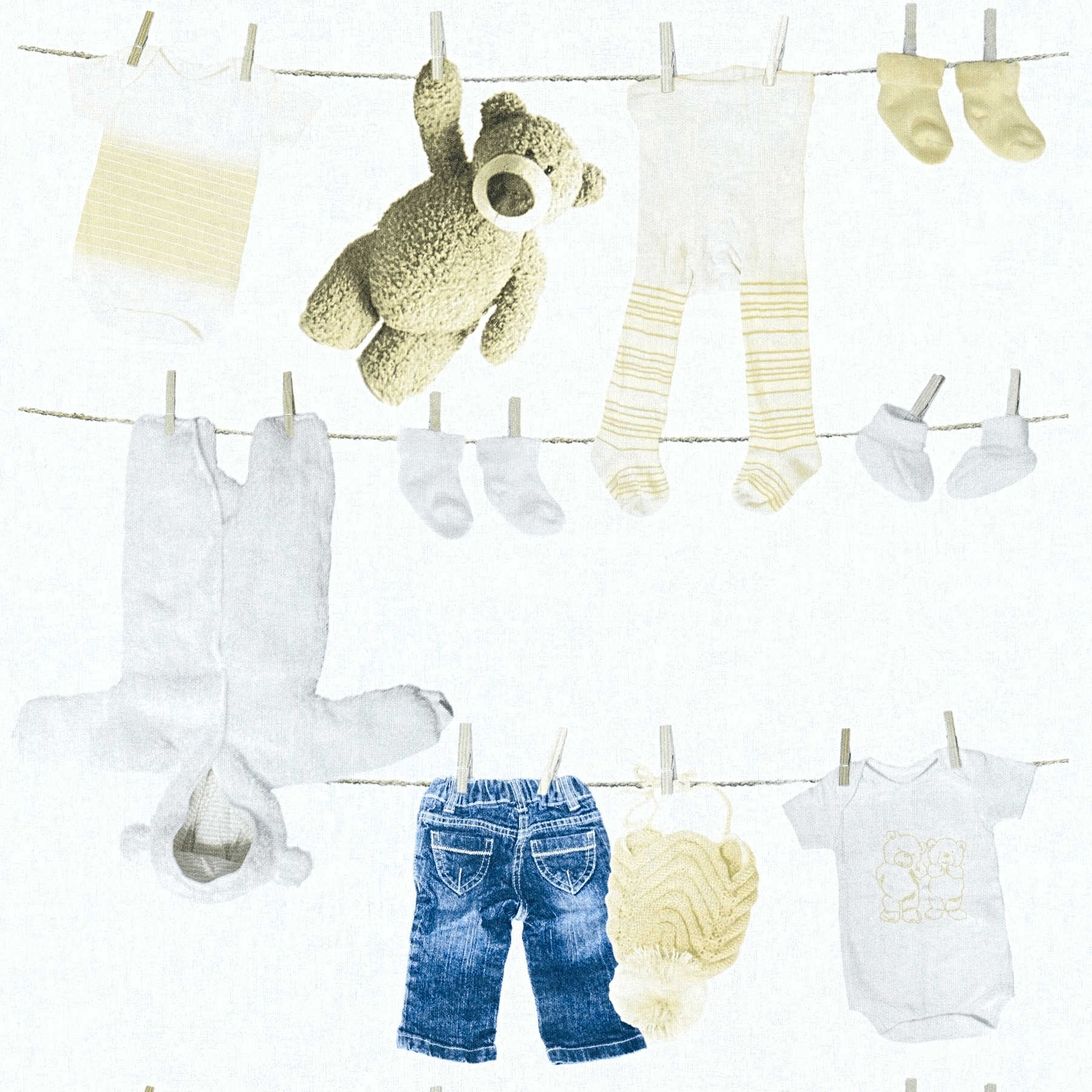         Papier peint chambre de bébé avec motif enfants Corde à linge - blanc
    