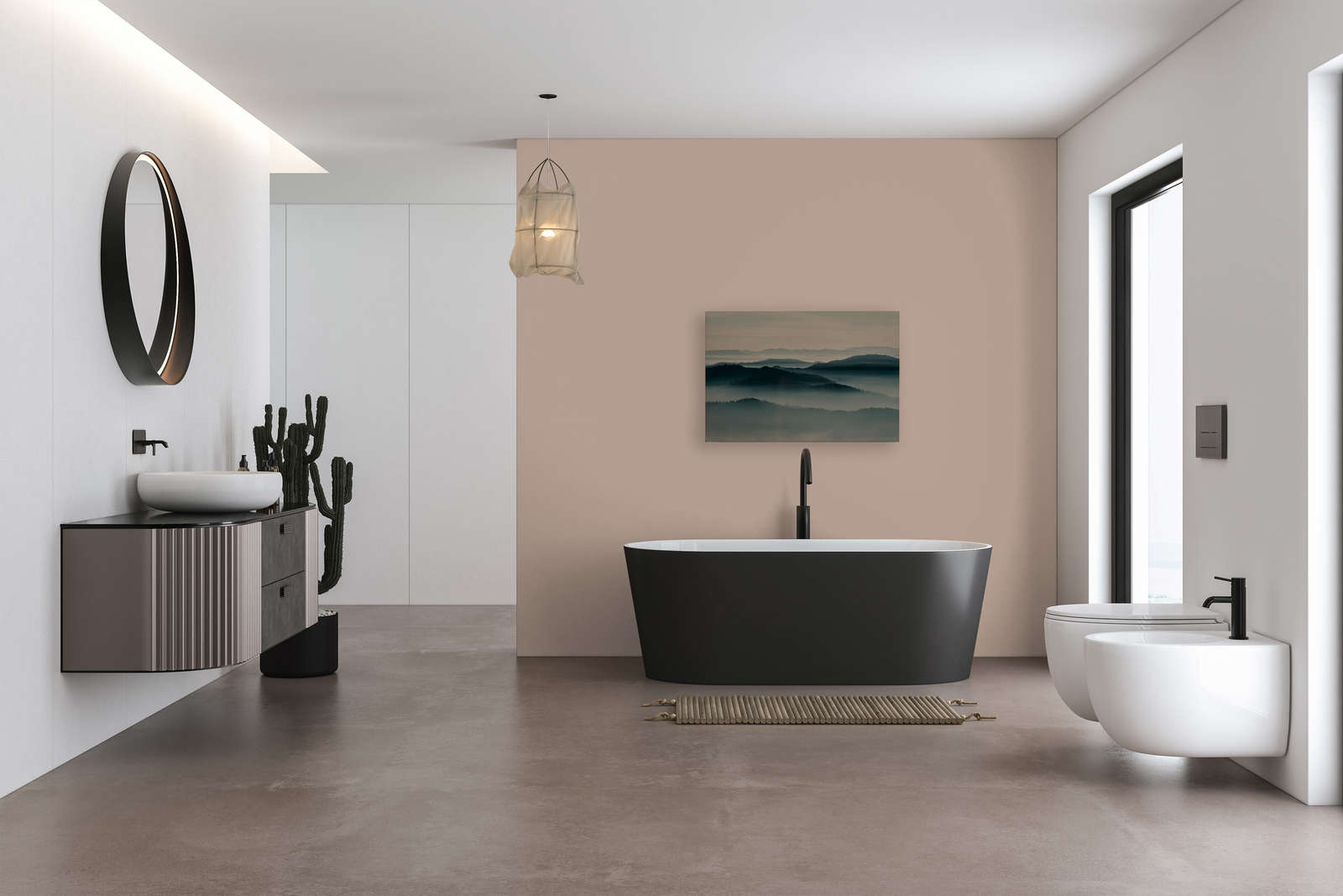 Horizon 1 - Leinwandbild mit Nebel-Landschaft, Natur Sky Line in Pappe Struktur – 0,90 m x 0,60 m